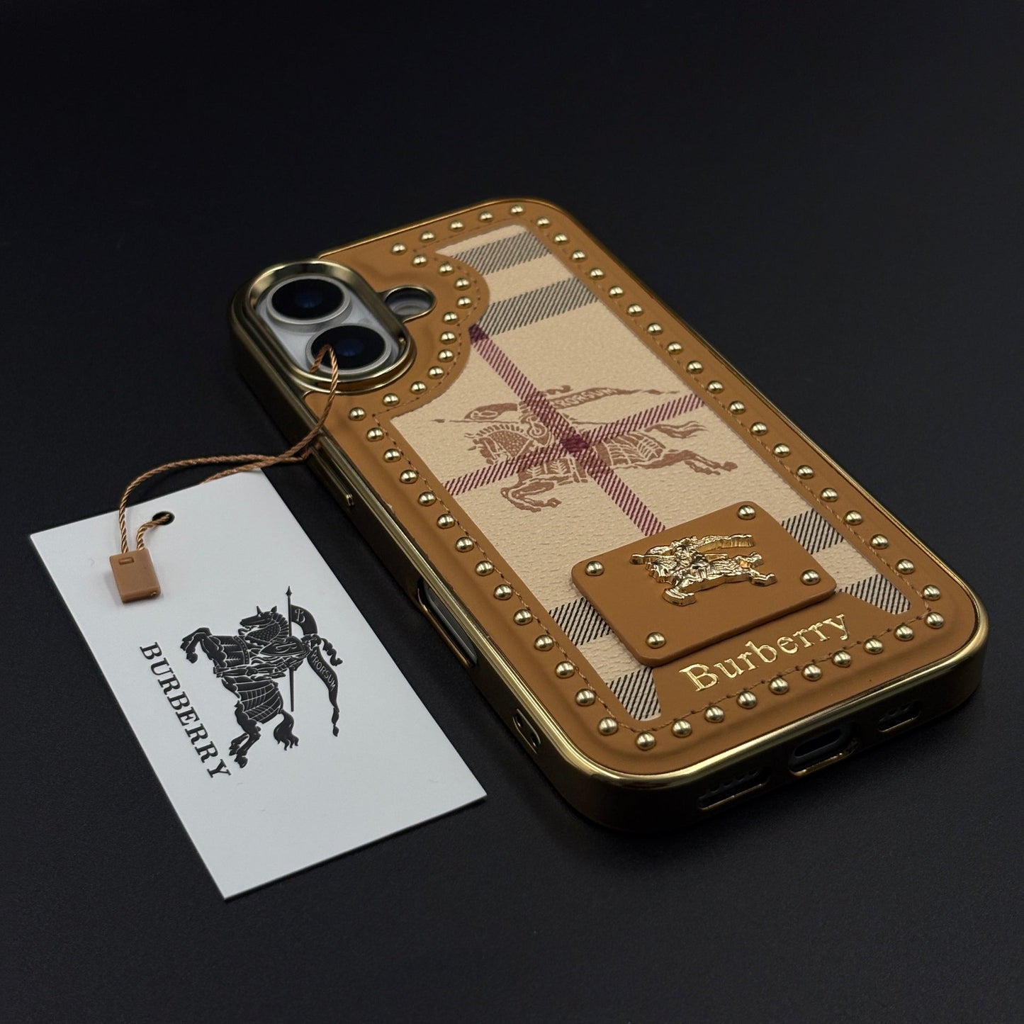 Gold Chrome Border BBRY Monogram Case for iPhone 17