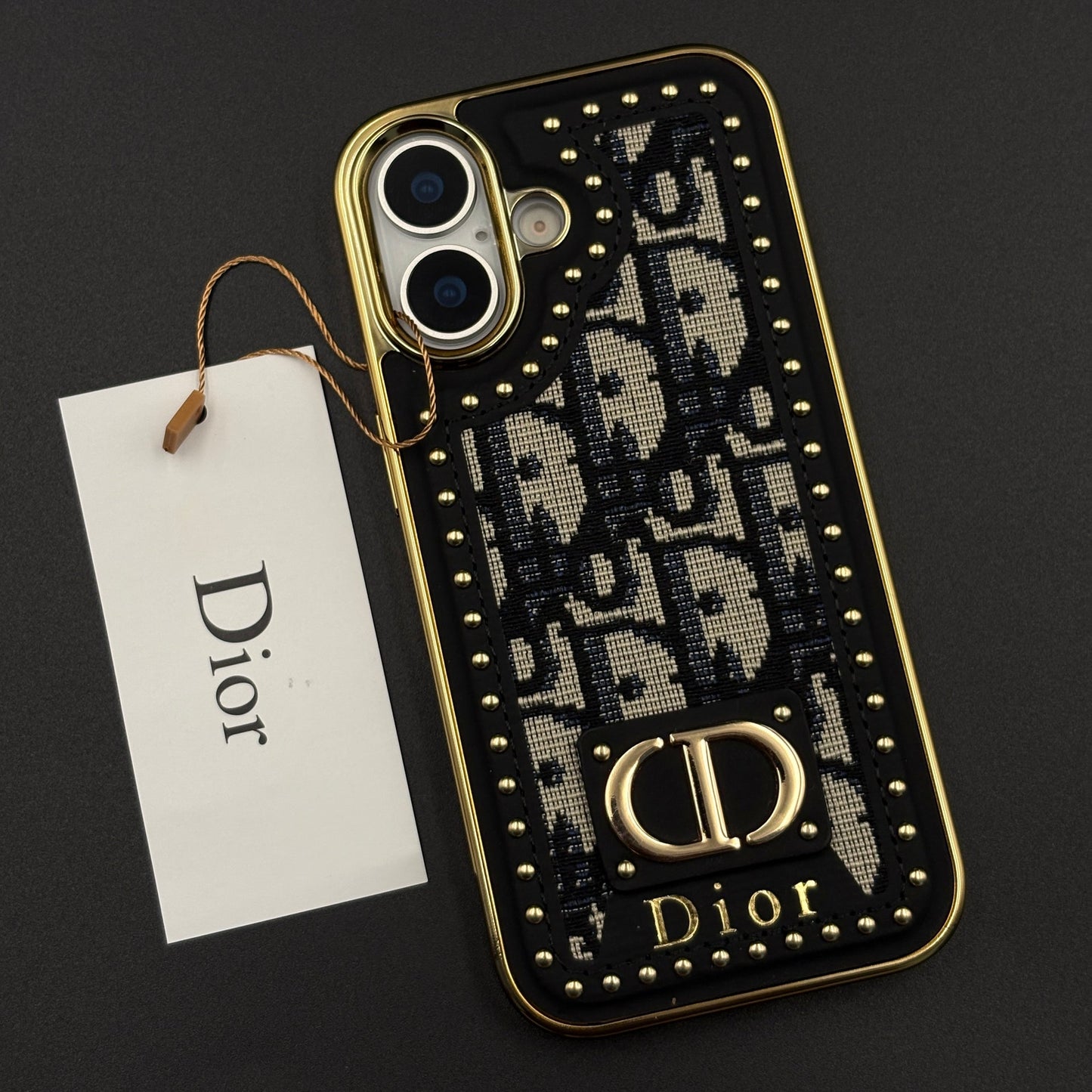 Gold Chrome Border CD Monogram Case for iPhone 17