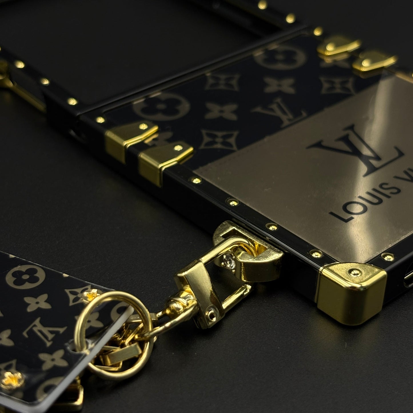 Luxury Trunk Case with Chain for Samsung Galaxy Z Flip 7 Designer | Gold Monogram