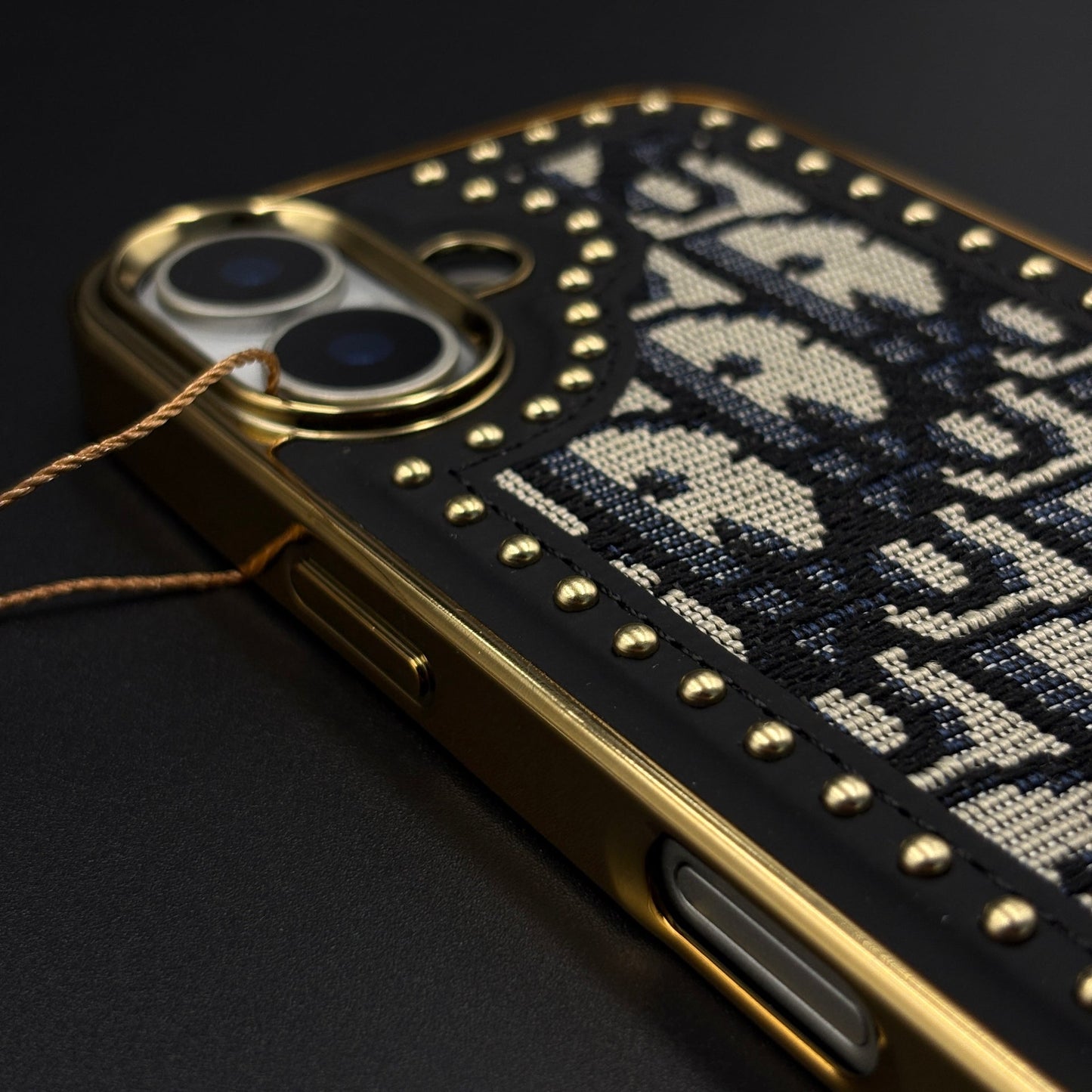 Gold Chrome Border CD Monogram Case for iPhone 17
