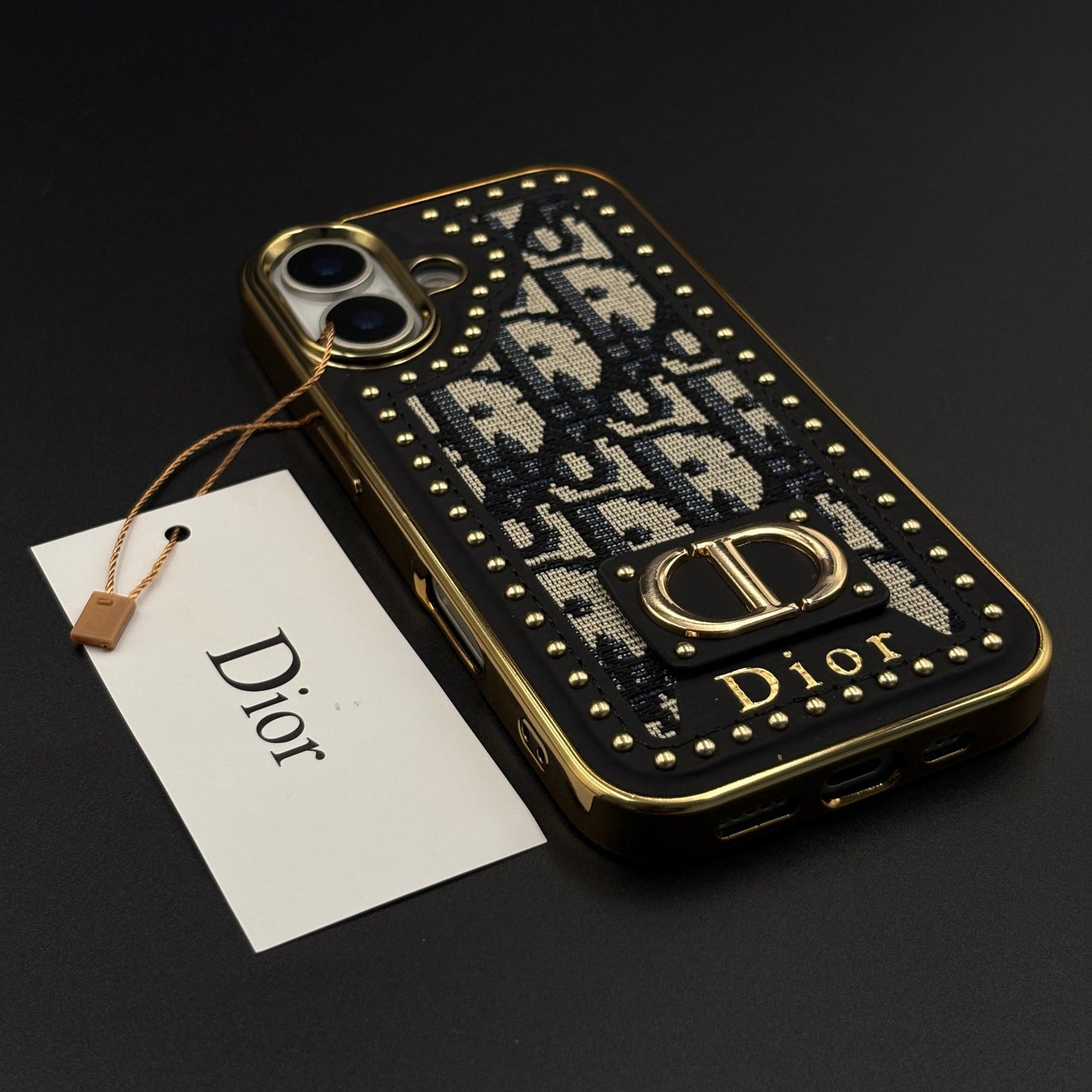 Gold Chrome Border CD Monogram Case for iPhone 17