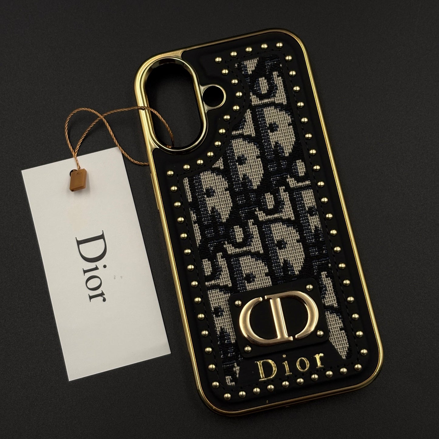 Gold Chrome Border CD Monogram Case for iPhone 17