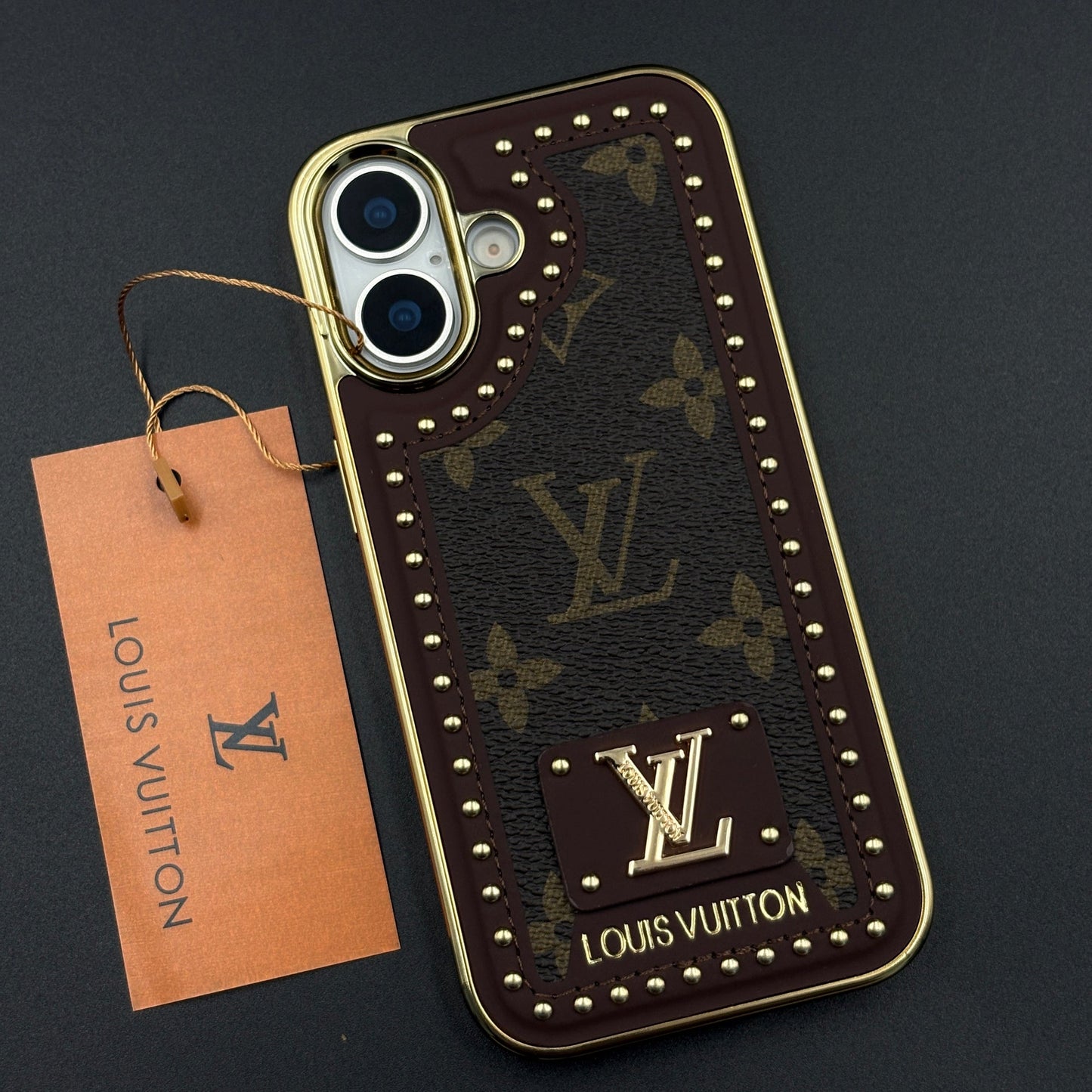 Gold Chrome Border Luxury Fashion Brand Monogram Case for iPhone 17