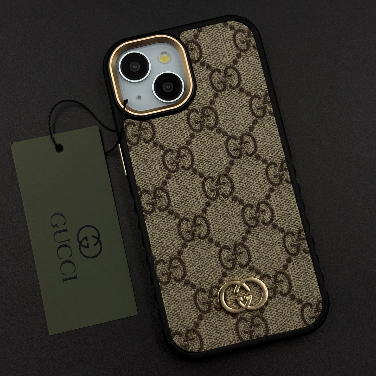 Beige GG Classic Heritage Case for iPhone with Monogram and Gold Emblem