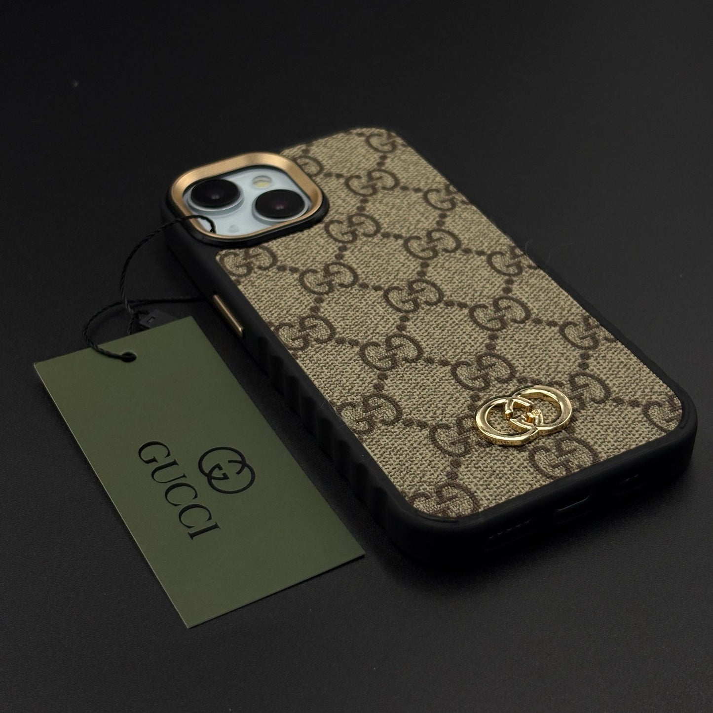 Beige GG Classic Heritage Case for iPhone with Monogram and Gold Emblem