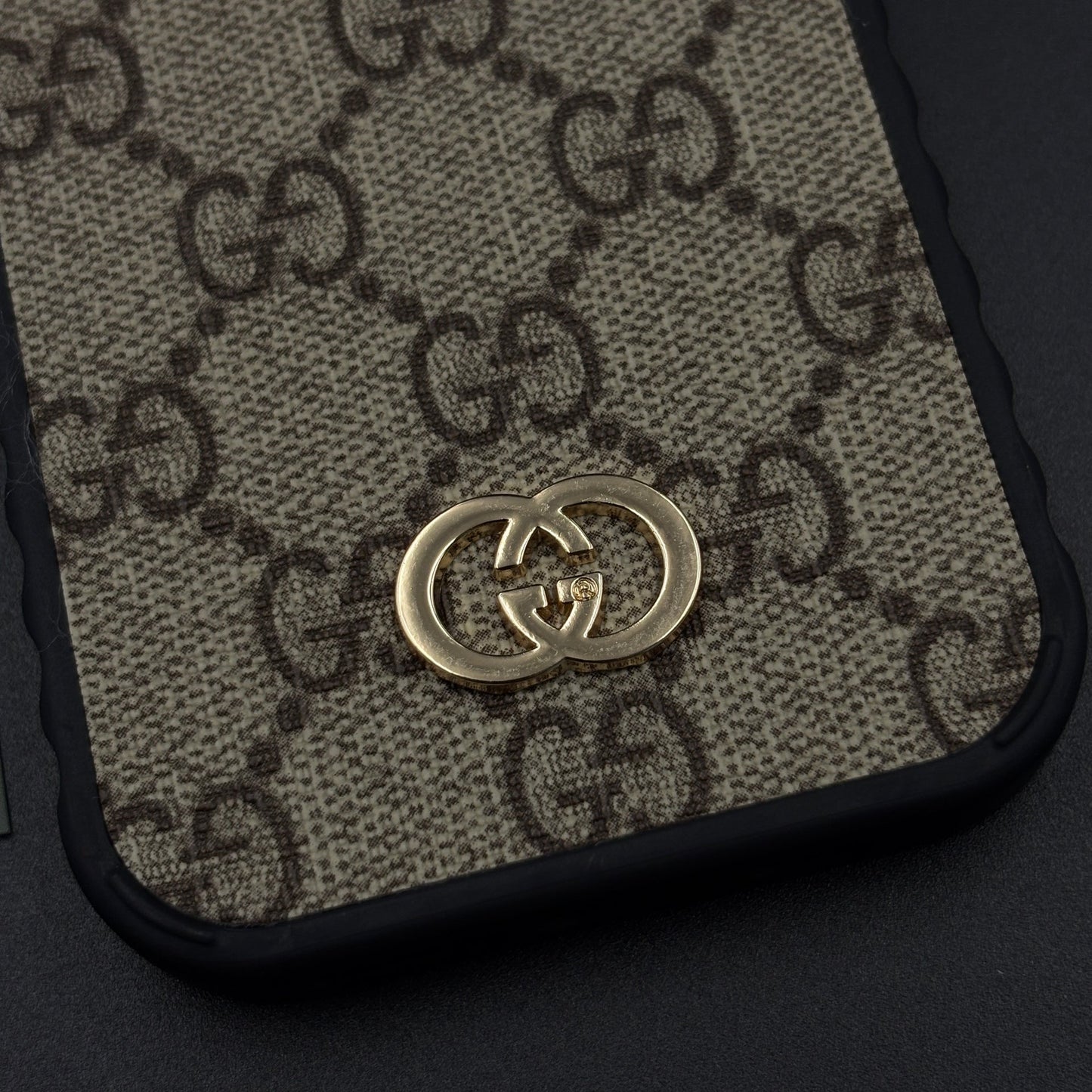 Beige GG Classic Heritage Case for iPhone with Monogram and Gold Emblem