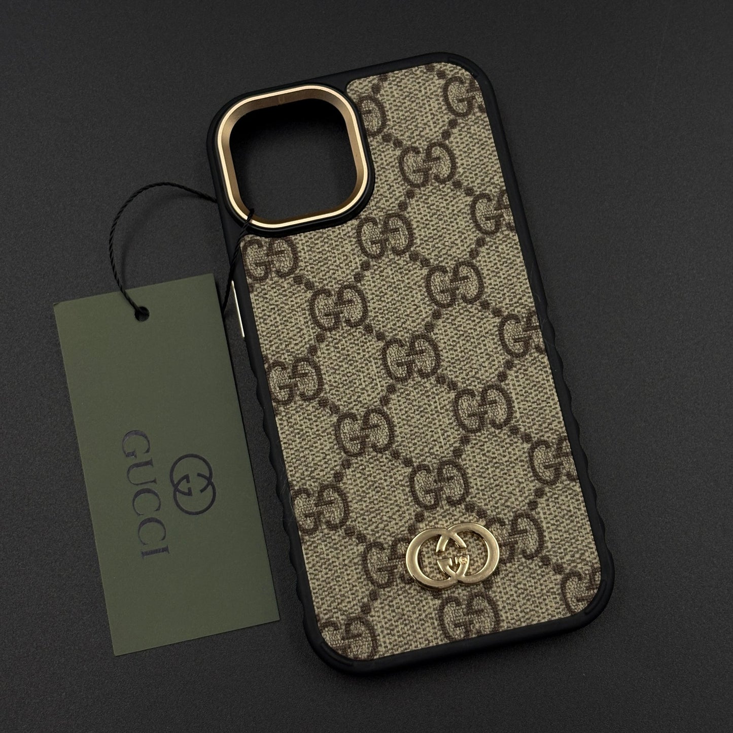 Beige GG Classic Heritage Case for iPhone with Monogram and Gold Emblem