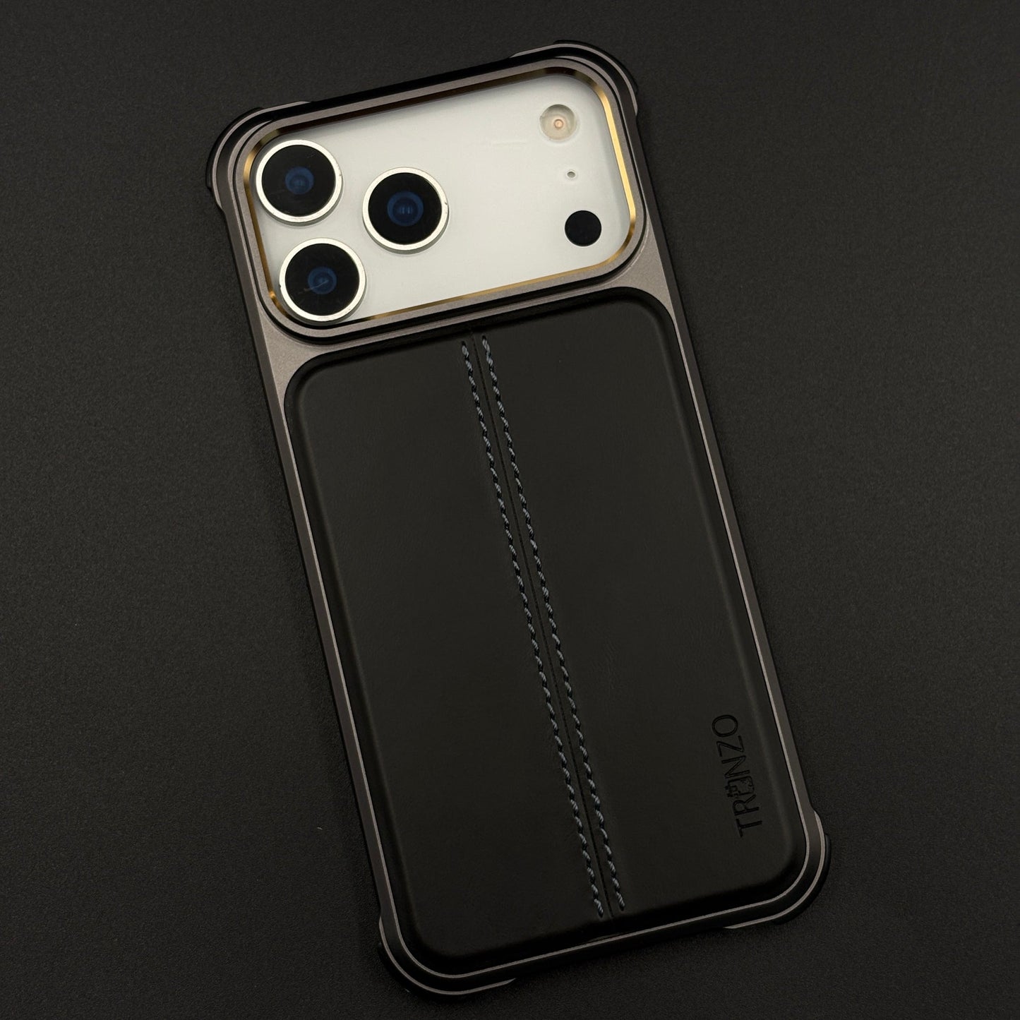 Aluminum Frame Hidden MagSafe Leather Stitch Case Cover for iPhone 17 Series