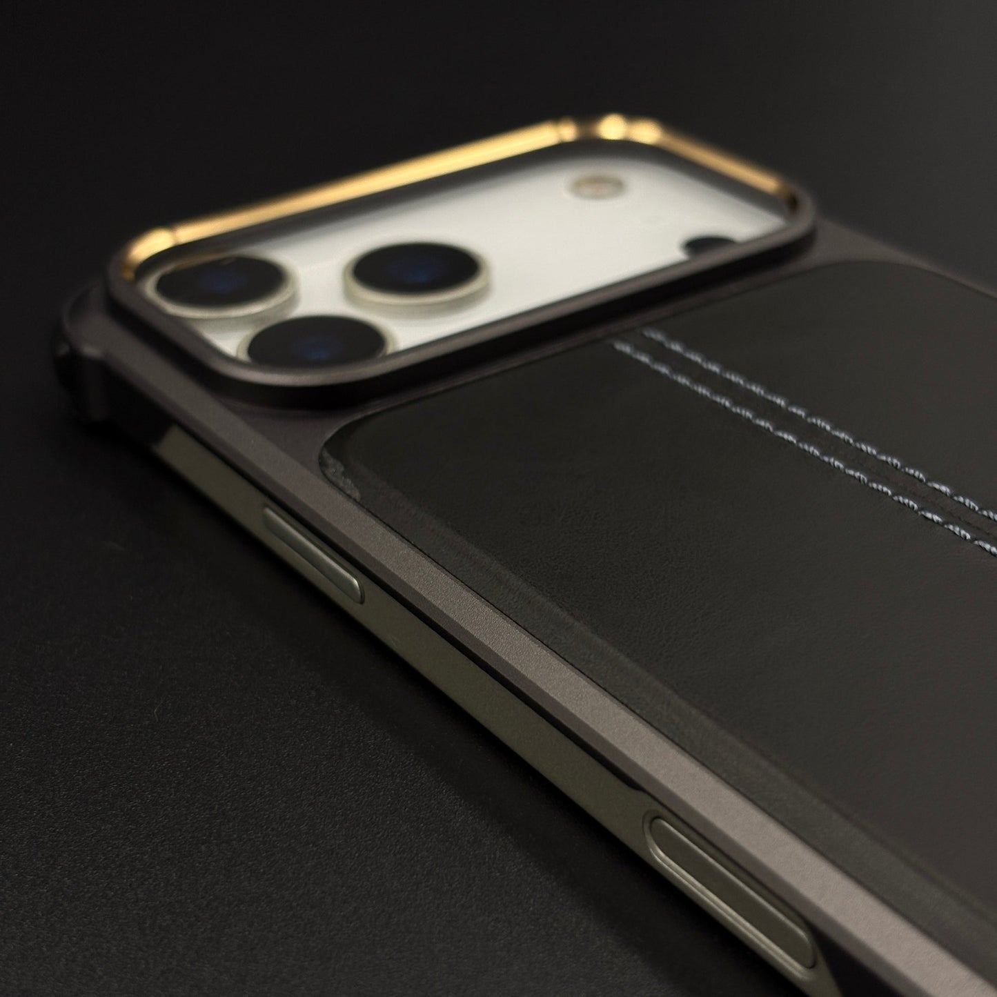 Aluminum Frame Hidden MagSafe Leather Stitch Case Cover for iPhone 17 Series