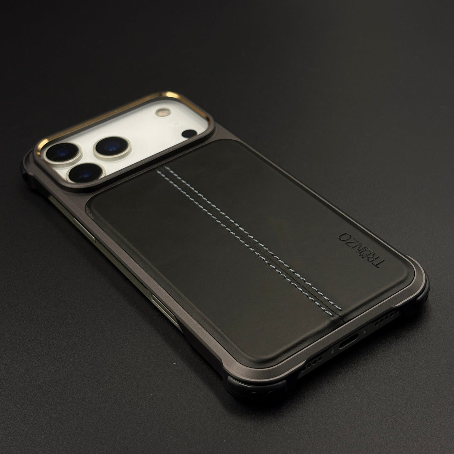 Aluminum Frame Hidden MagSafe Leather Stitch Case Cover for iPhone 17 Series