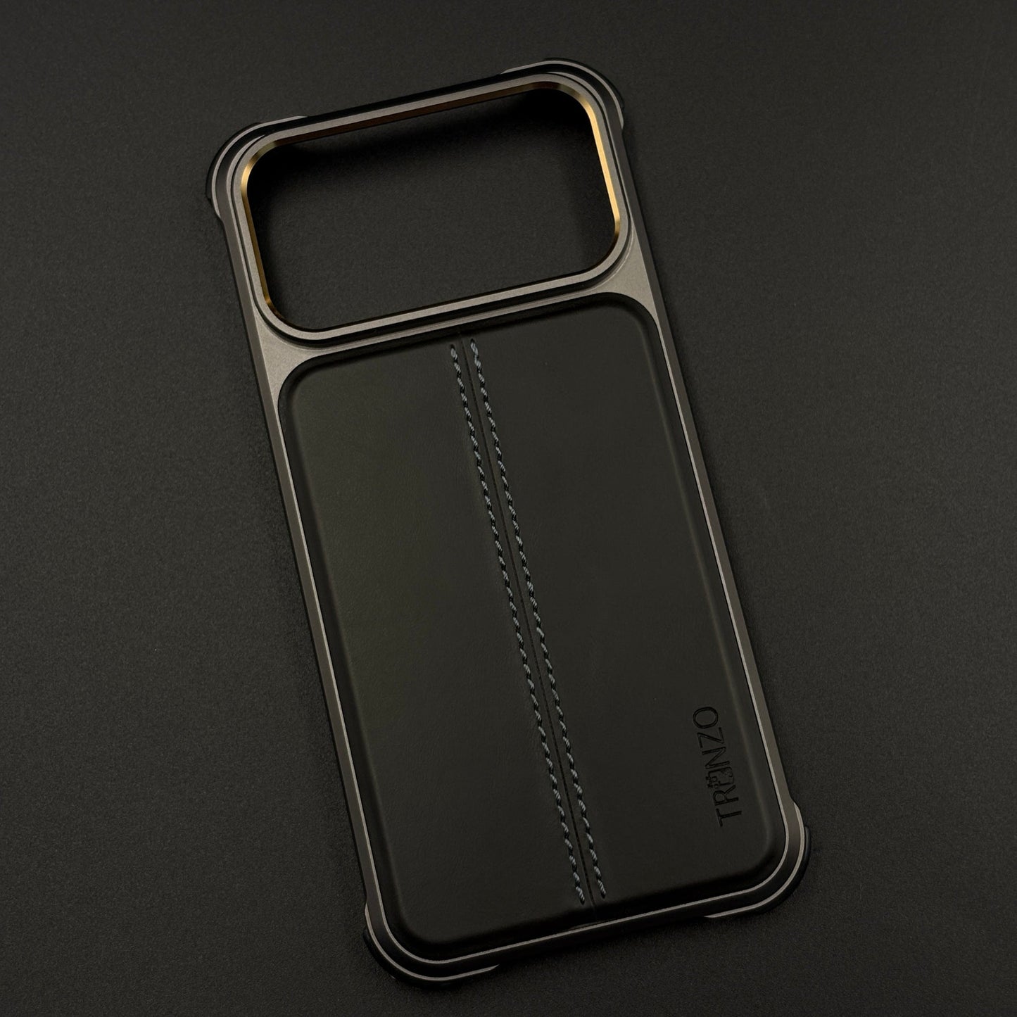 Aluminum Frame Hidden MagSafe Leather Stitch Case Cover for iPhone 17 Series