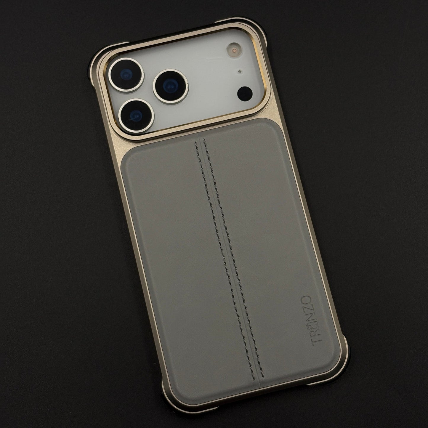 Aluminum Frame Hidden MagSafe Leather Stitch Case Cover for iPhone 17 Series