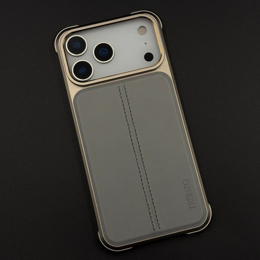 Aluminum Frame Hidden MagSafe Leather Stitch Case Cover for iPhone 17 Series