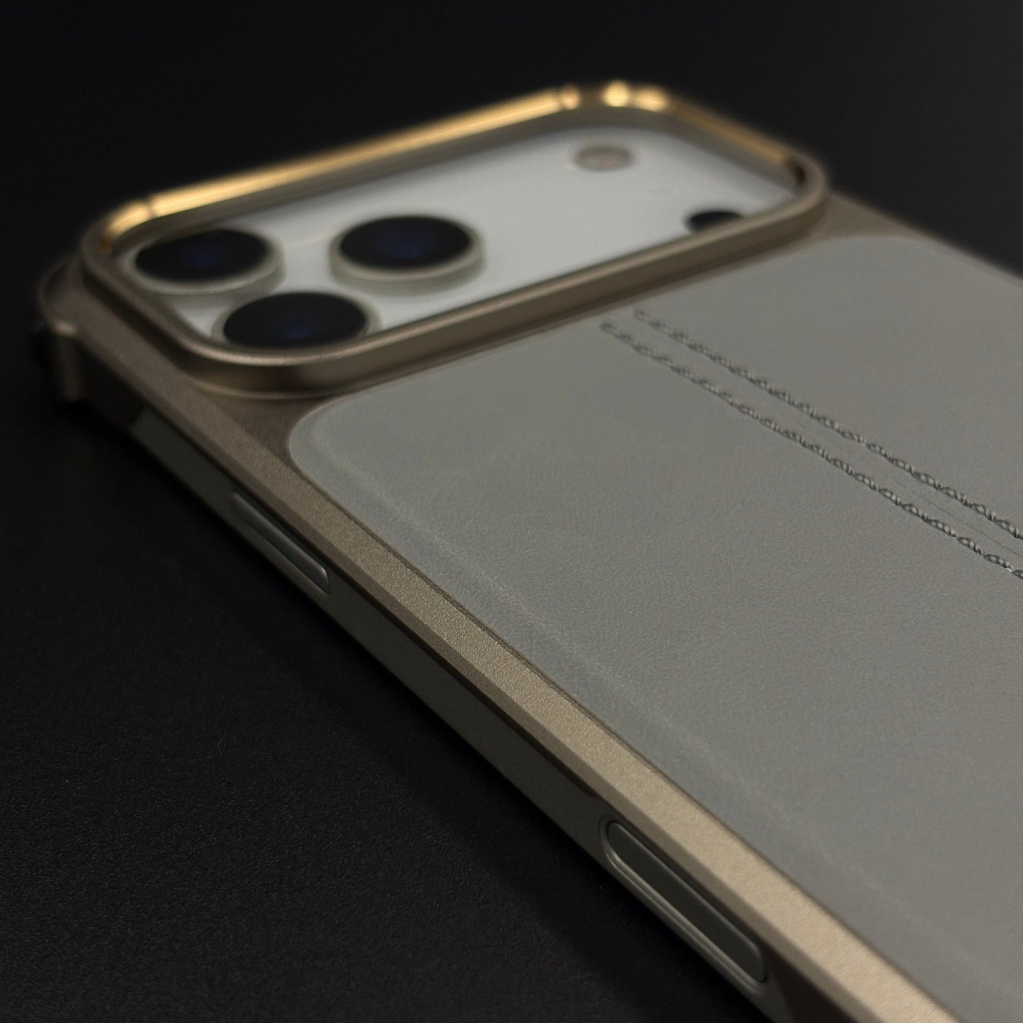 Aluminum Frame Hidden MagSafe Leather Stitch Case Cover for iPhone 17 Series