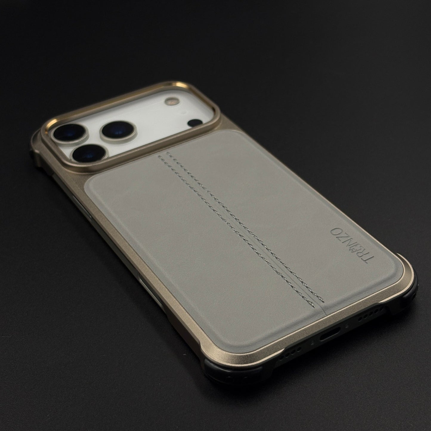 Aluminum Frame Hidden MagSafe Leather Stitch Case Cover for iPhone 17 Series
