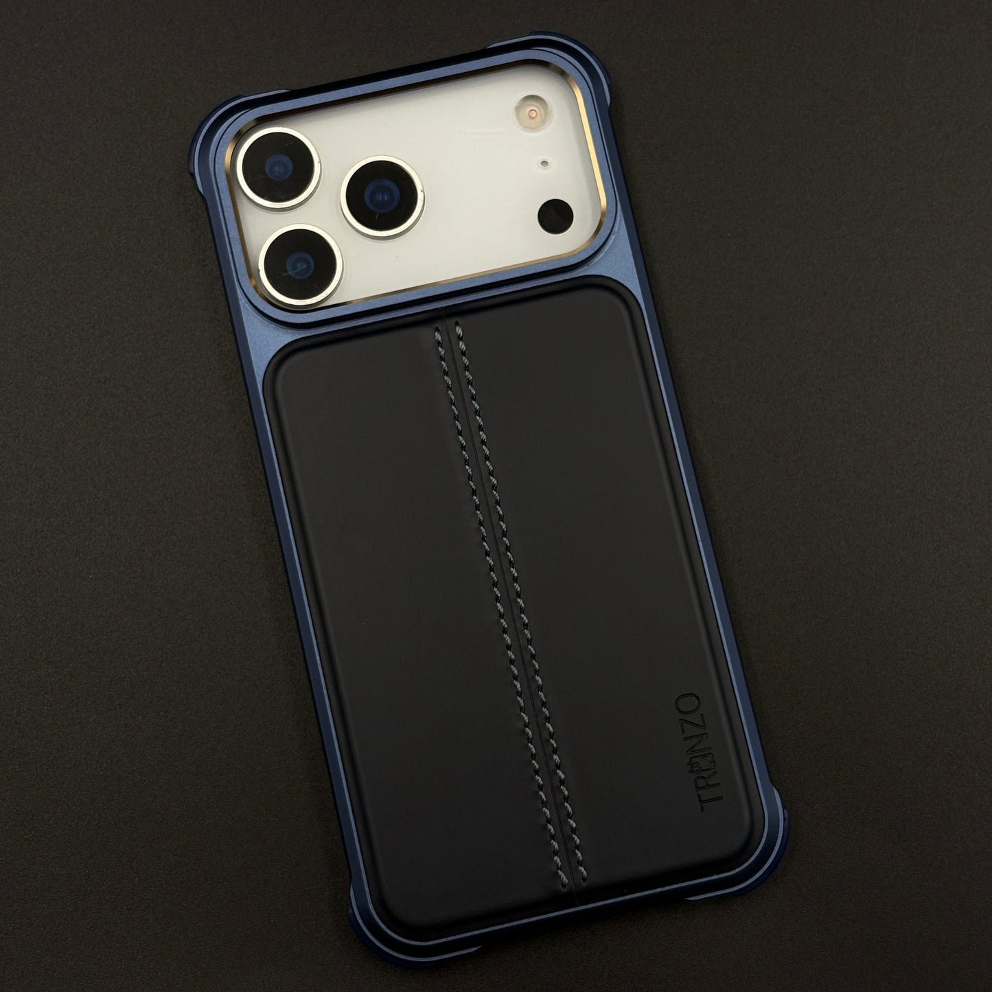 Aluminum Frame Hidden MagSafe Leather Stitch Case Cover for iPhone 17 Series
