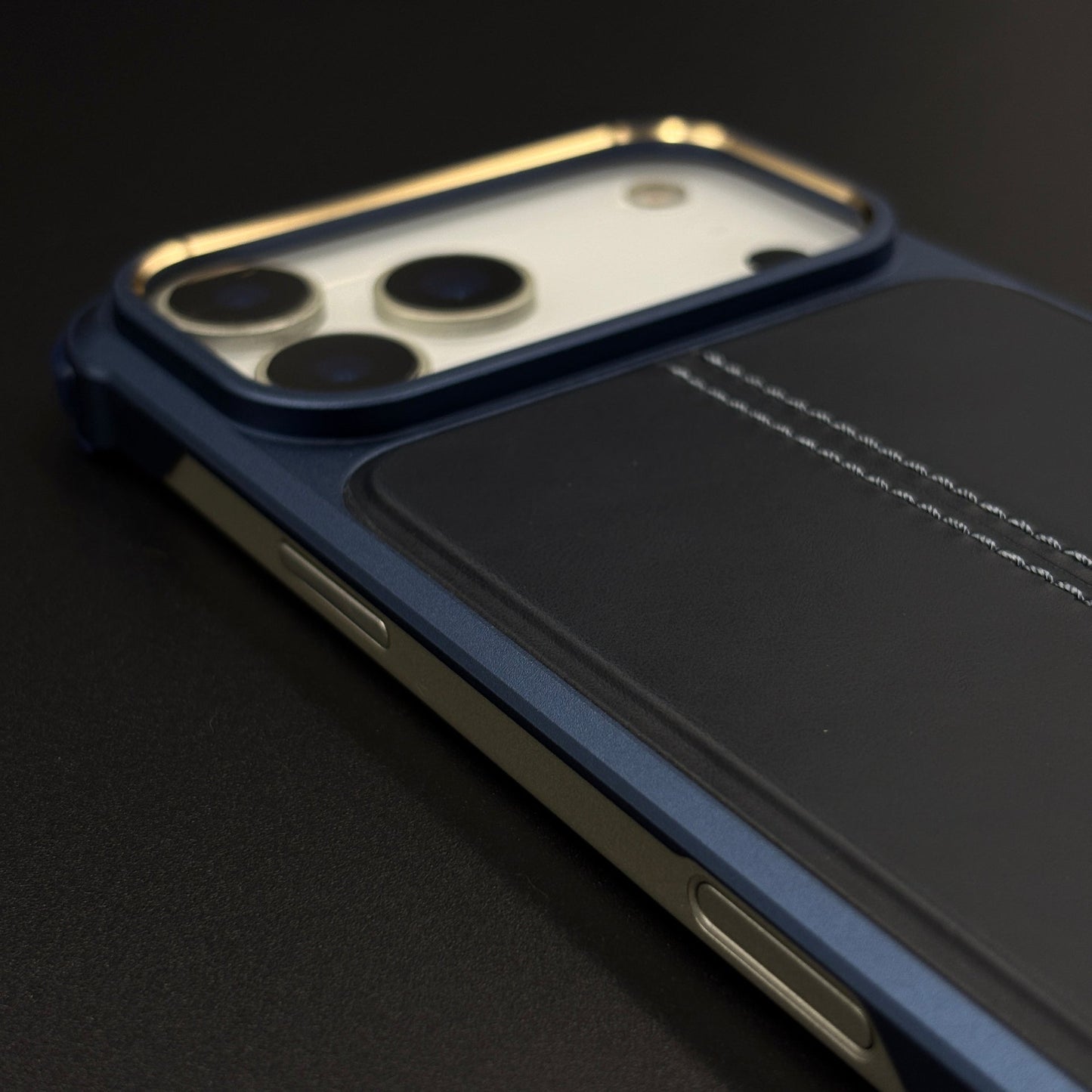 Aluminum Frame Hidden MagSafe Leather Stitch Case Cover for iPhone 17 Series