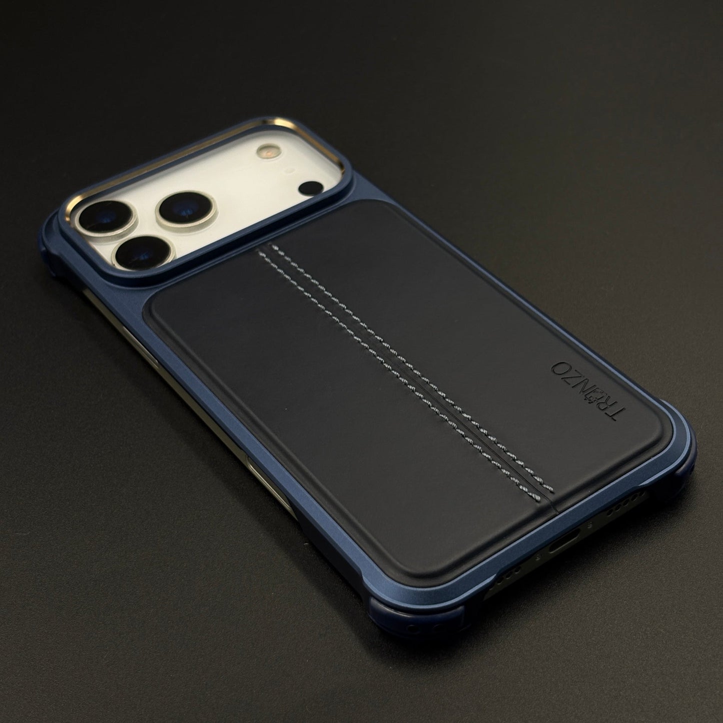 Aluminum Frame Hidden MagSafe Leather Stitch Case Cover for iPhone 17 Series