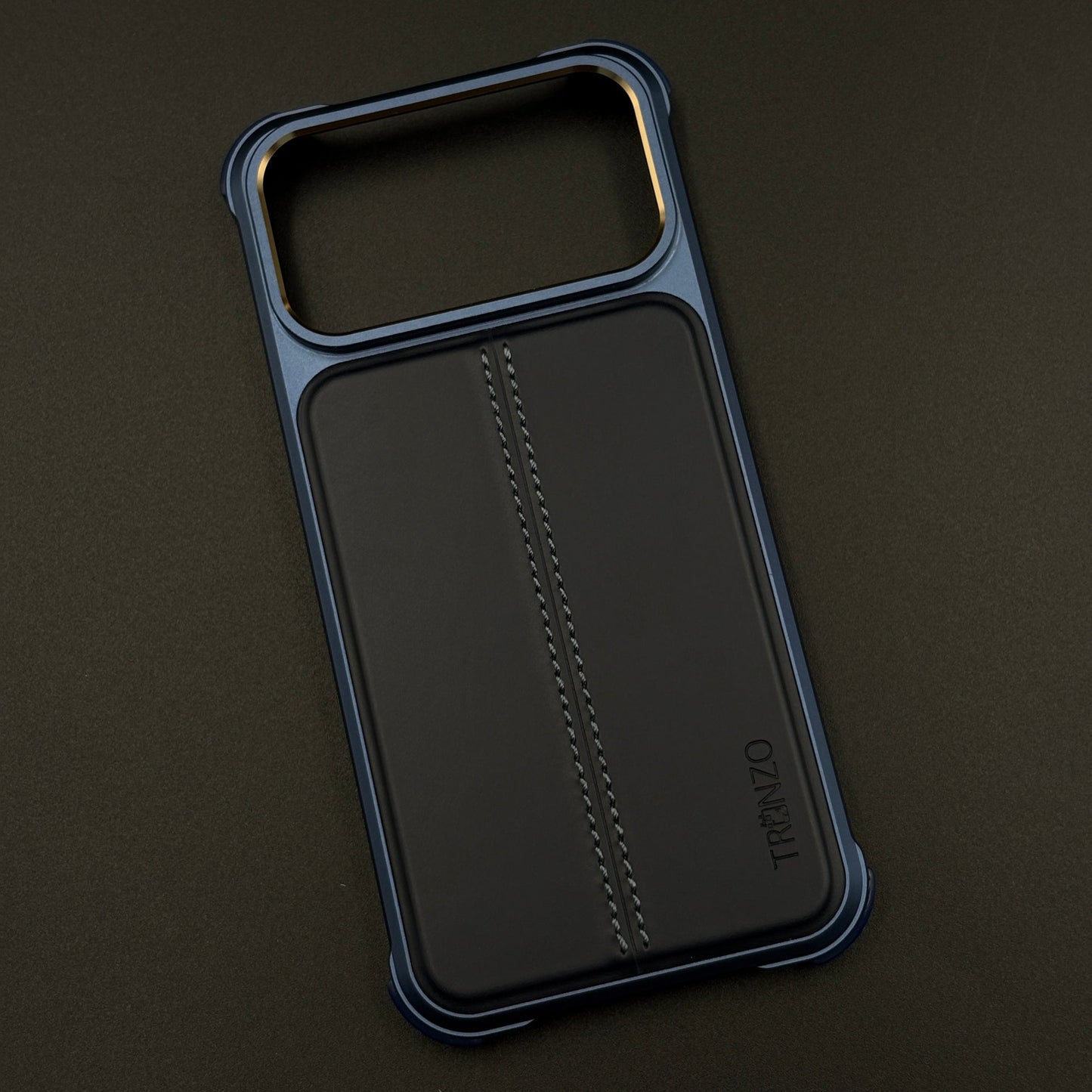 Aluminum Frame Hidden MagSafe Leather Stitch Case Cover for iPhone 17 Series