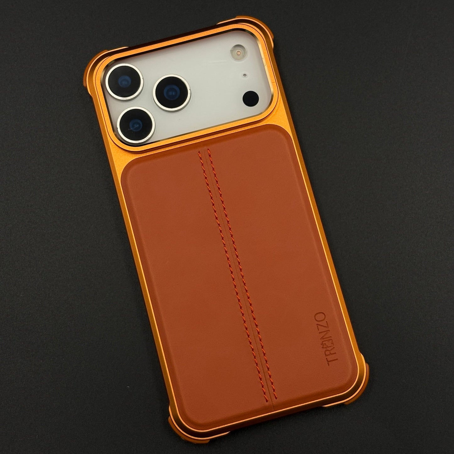 Aluminum Frame Hidden MagSafe Leather Stitch Case Cover for iPhone 17 Series