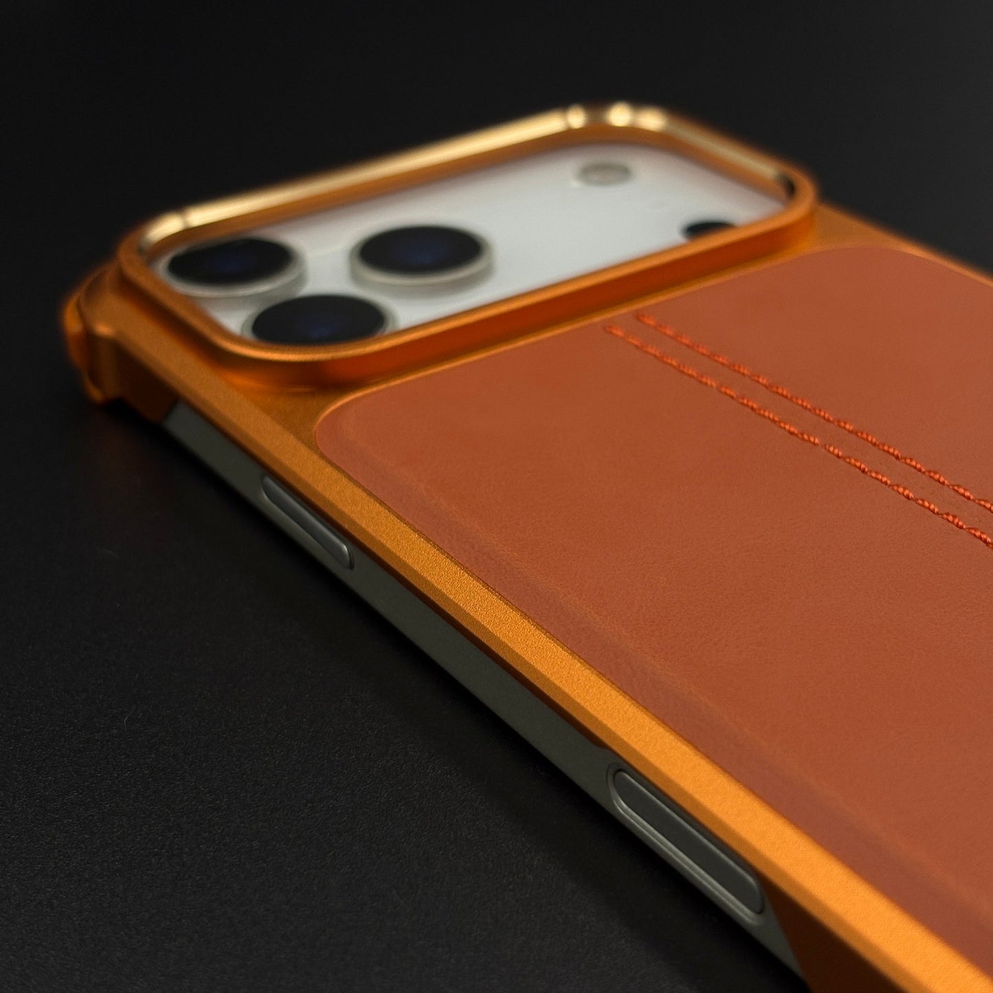 Aluminum Frame Hidden MagSafe Leather Stitch Case Cover for iPhone 17 Series