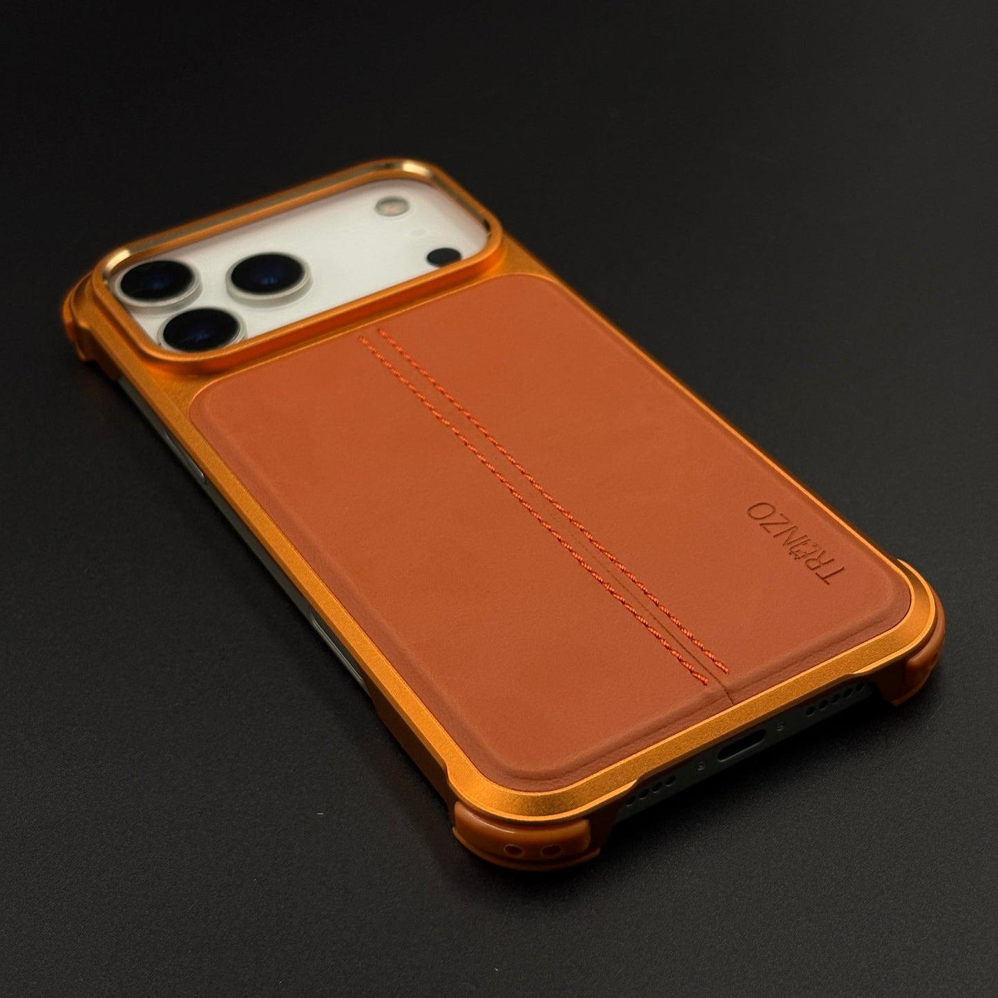 Aluminum Frame Hidden MagSafe Leather Stitch Case Cover for iPhone 17 Series