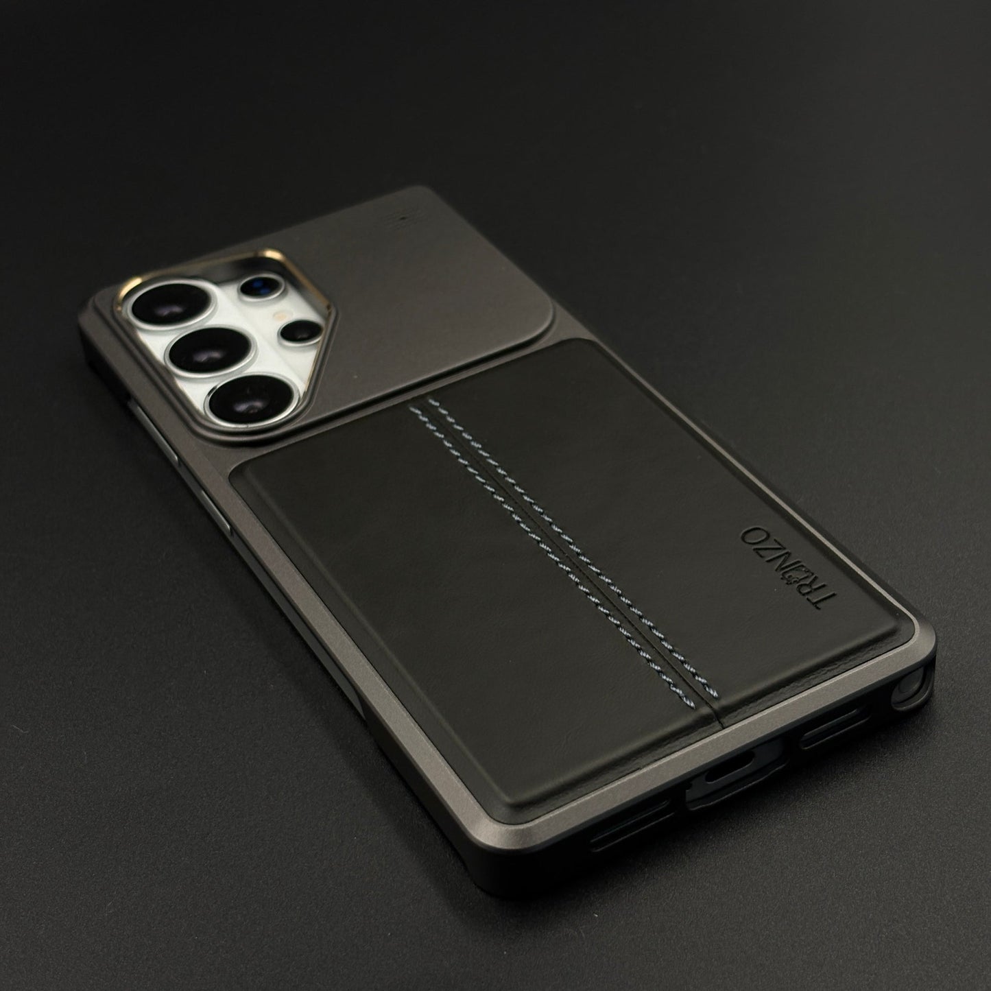 Aluminum Frame Hidden MagSafe Leather Stitch Case Cover for Samsung Galaxy S26 Ultra