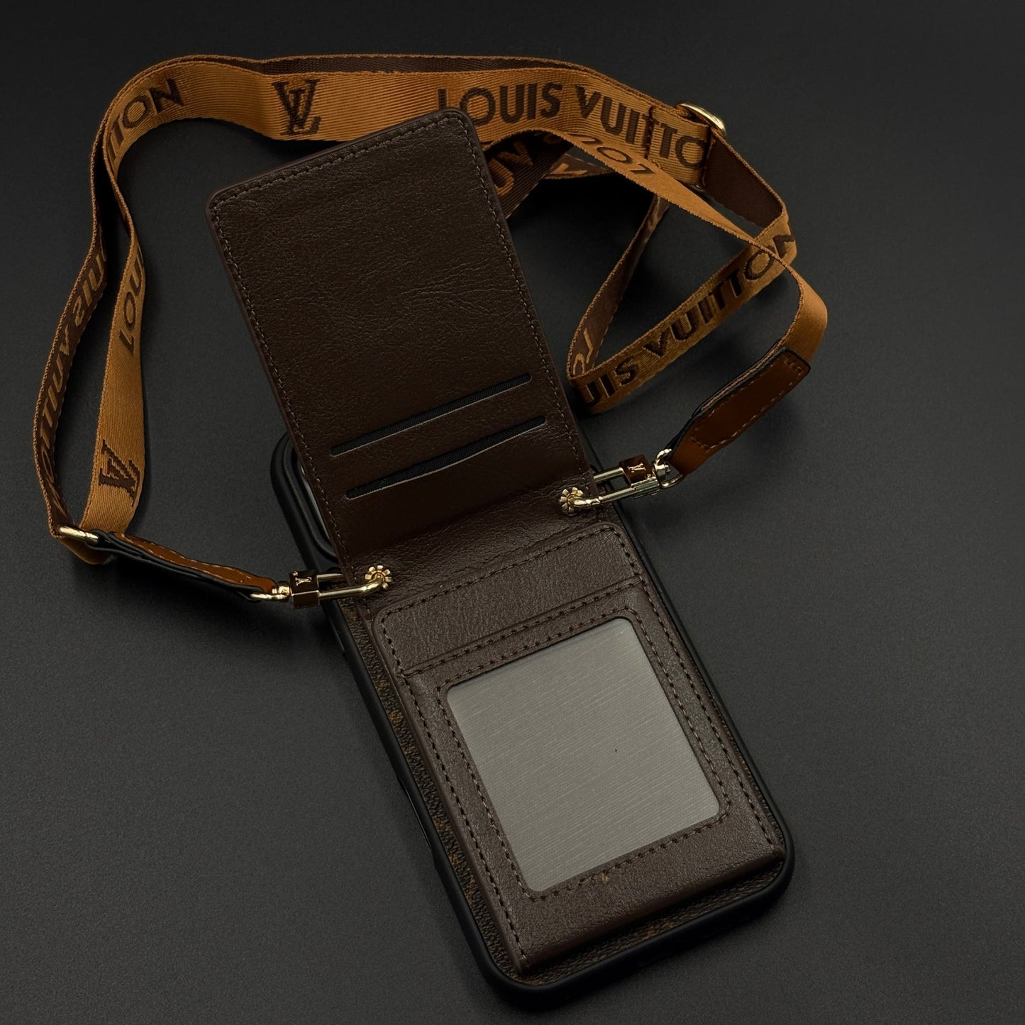 Luxury Fashion Brand Monogram Cardholder Sling Case with Mirror for iPhone 17 Series
