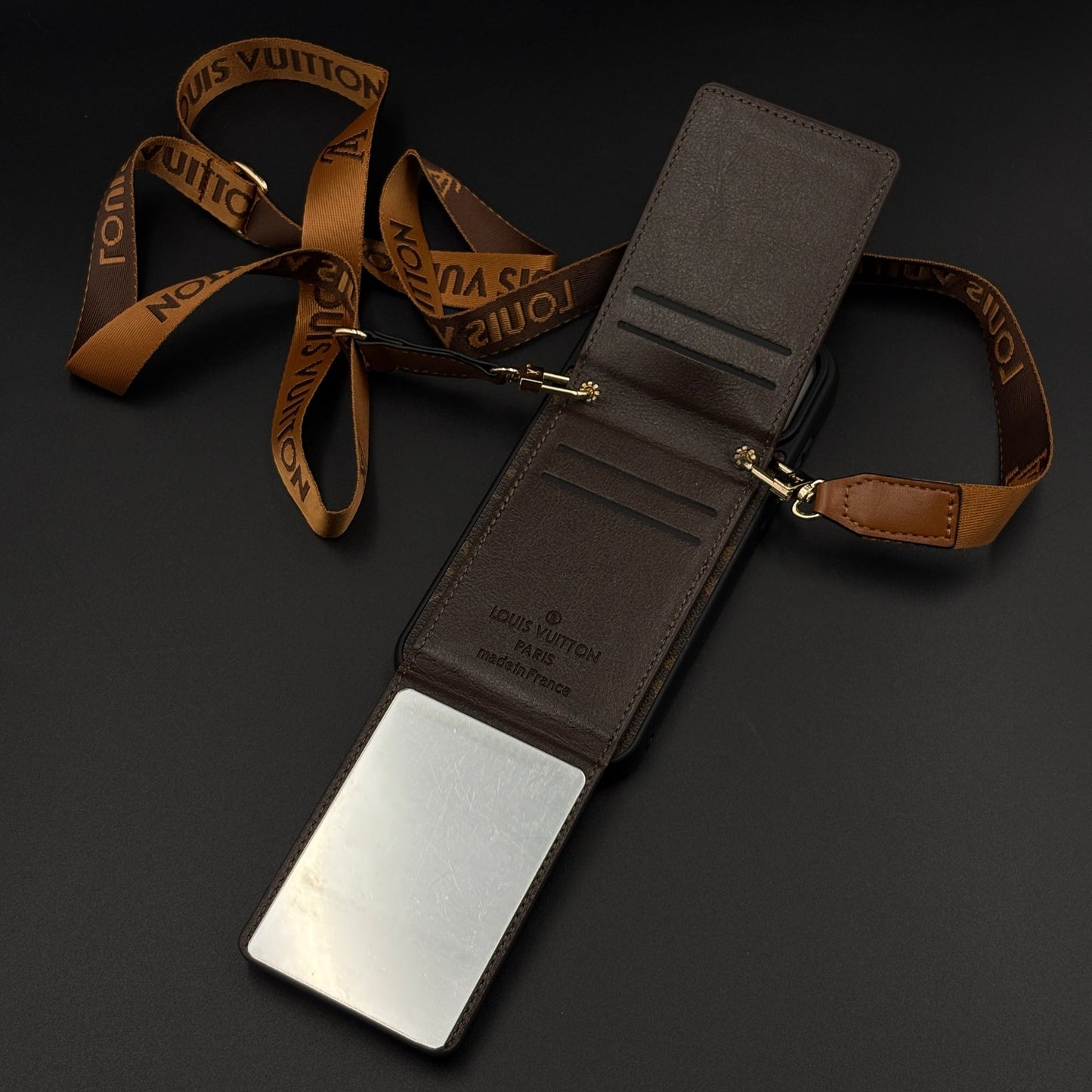 Luxury Fashion Brand Monogram Cardholder Sling Case with Mirror for iPhone 17 Series