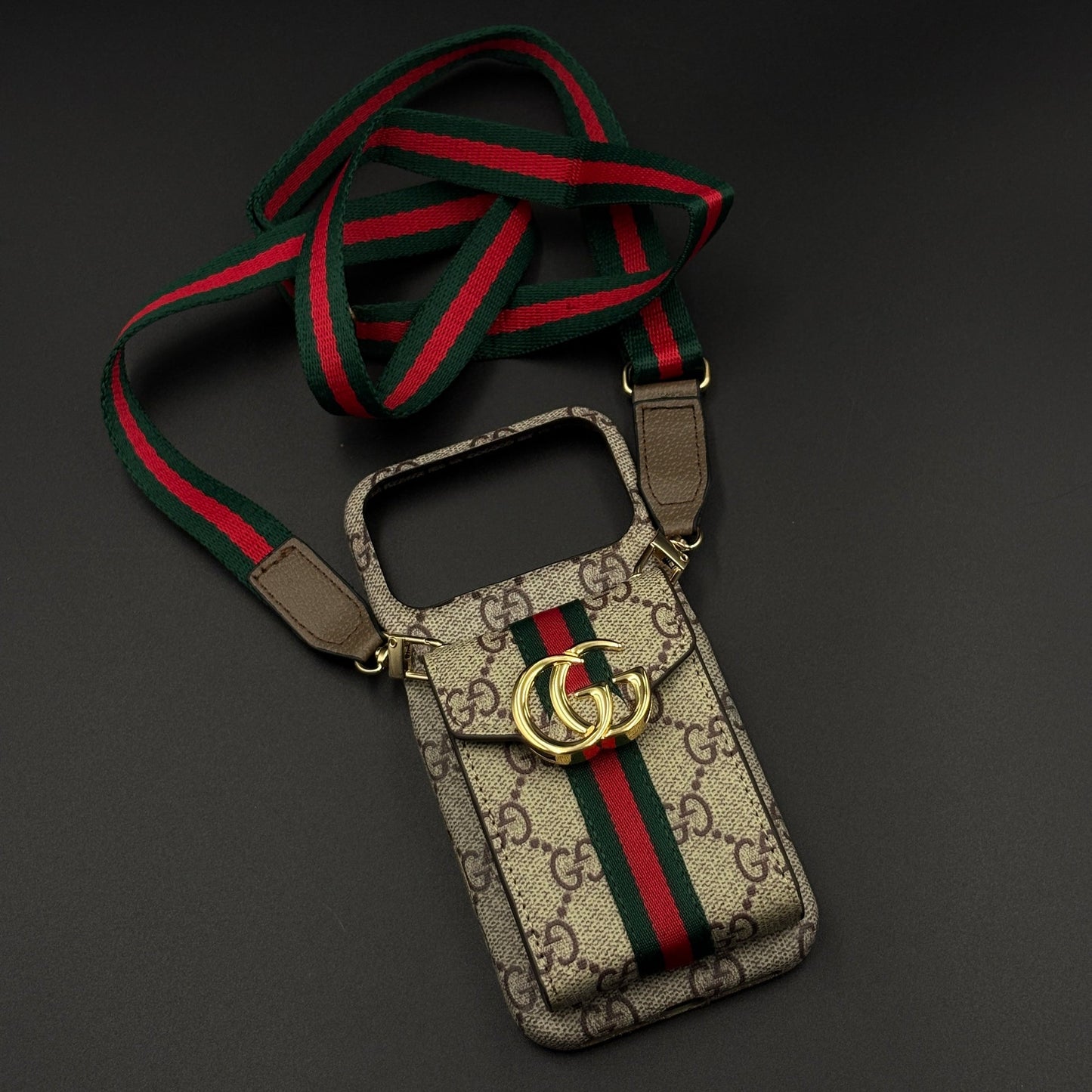 Luxury GG Stripe Monogram Cardholder Sling Case for iPhone 17 Series