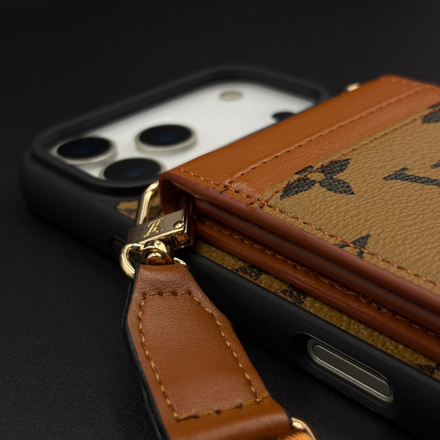 Luxury Fashion Brand Monogram Cardholder Sling Case with Mirror for iPhone 17 Series