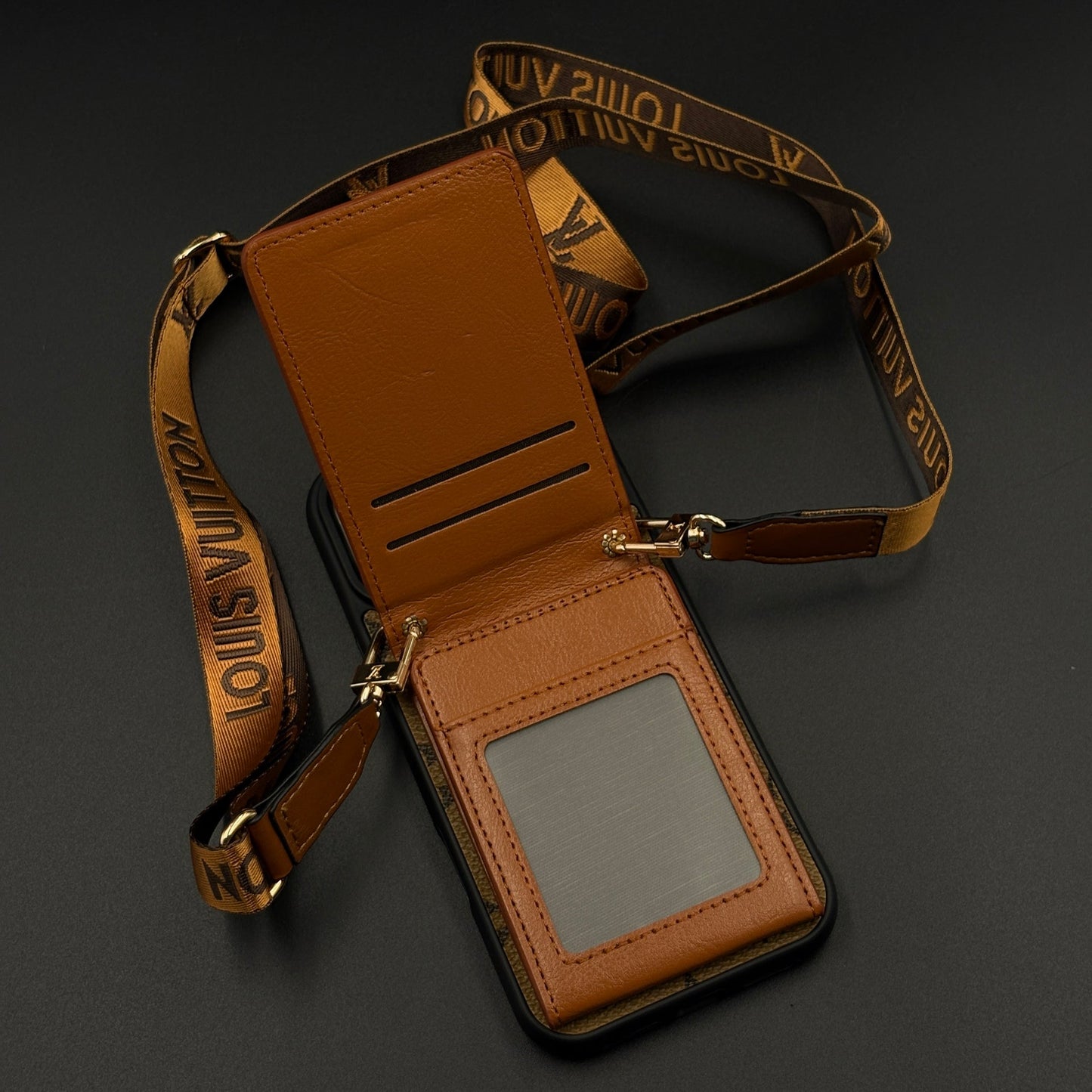 Luxury Fashion Brand Monogram Cardholder Sling Case with Mirror for iPhone 17 Series