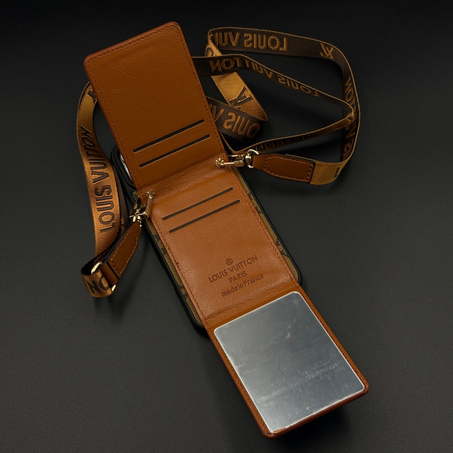 Luxury Fashion Brand Monogram Cardholder Sling Case with Mirror for iPhone 17 Series