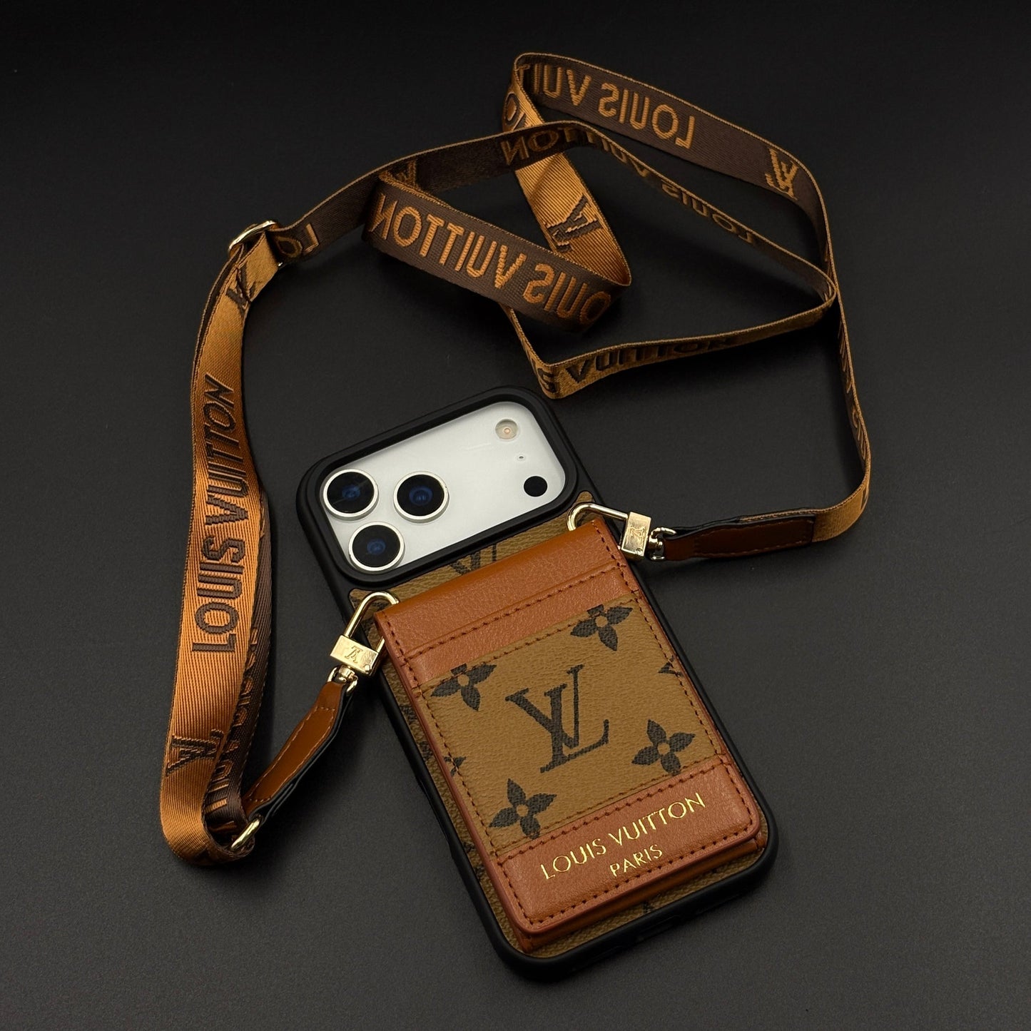 Luxury Fashion Brand Monogram Cardholder Sling Case with Mirror for iPhone 17 Series