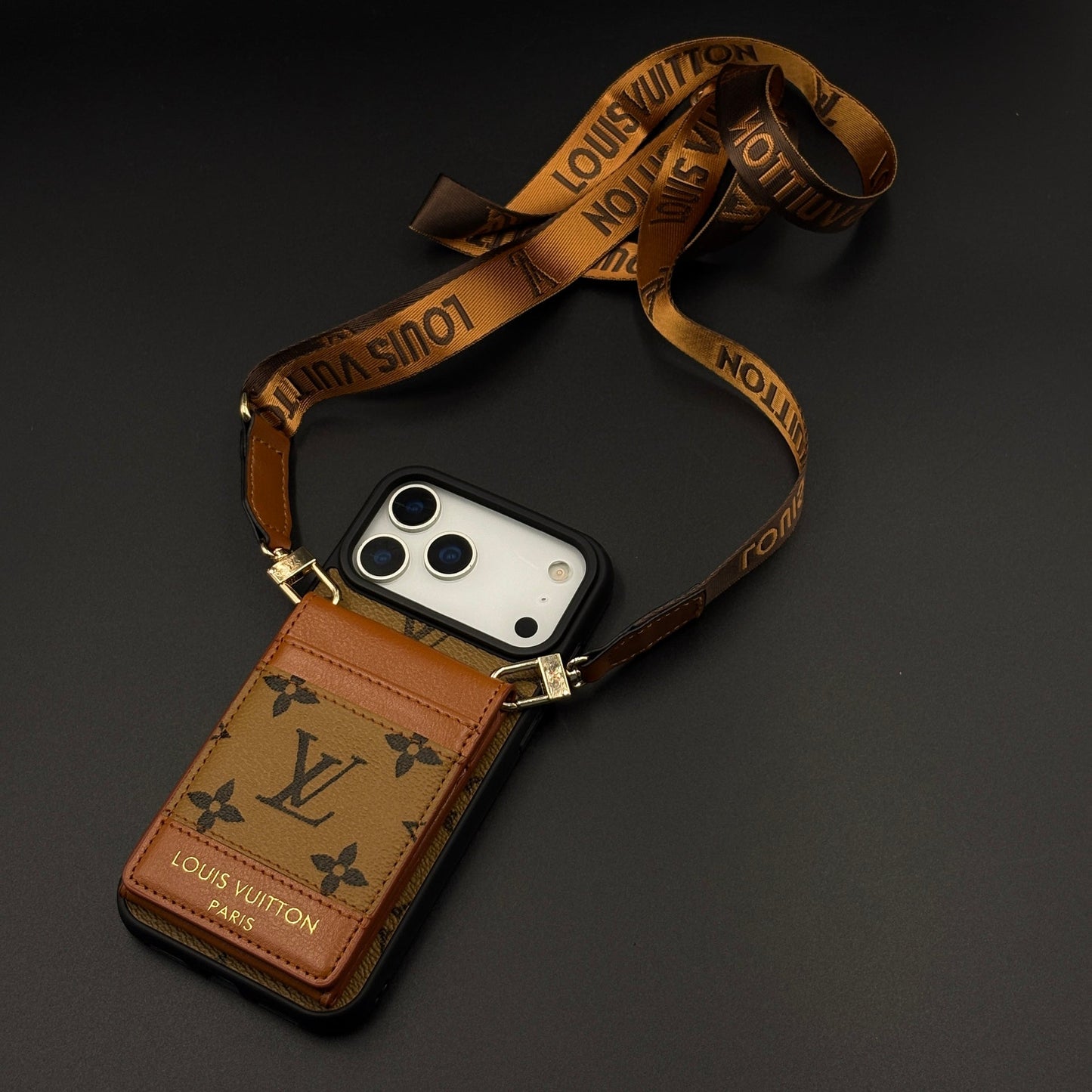 Luxury Fashion Brand Monogram Cardholder Sling Case with Mirror for iPhone 17 Series