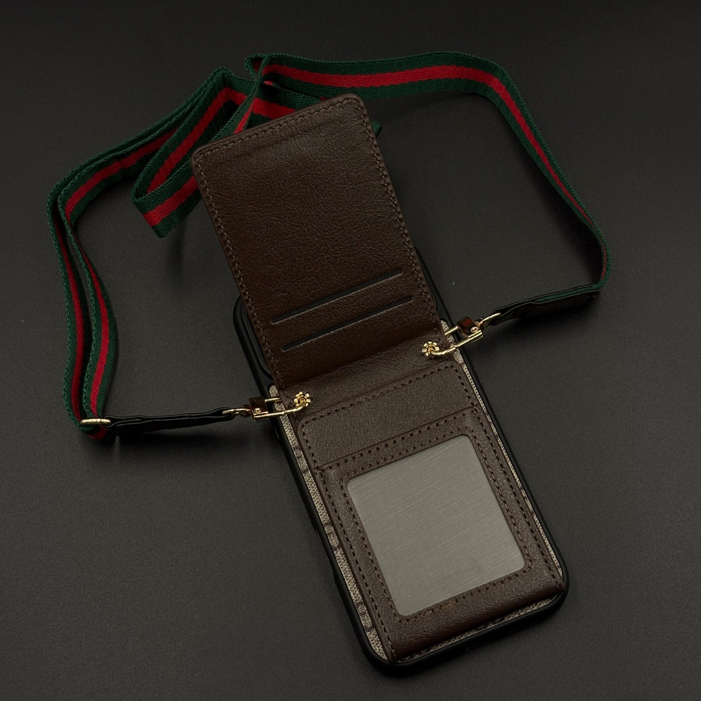 Luxury GG Monogram Cardholder Sling Case with Mirror for iPhone 17 Series