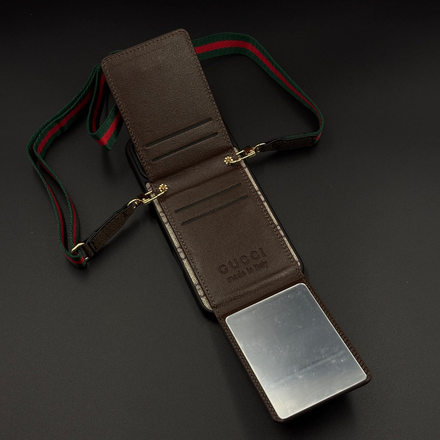 Luxury GG Monogram Cardholder Sling Case with Mirror for iPhone 17 Series