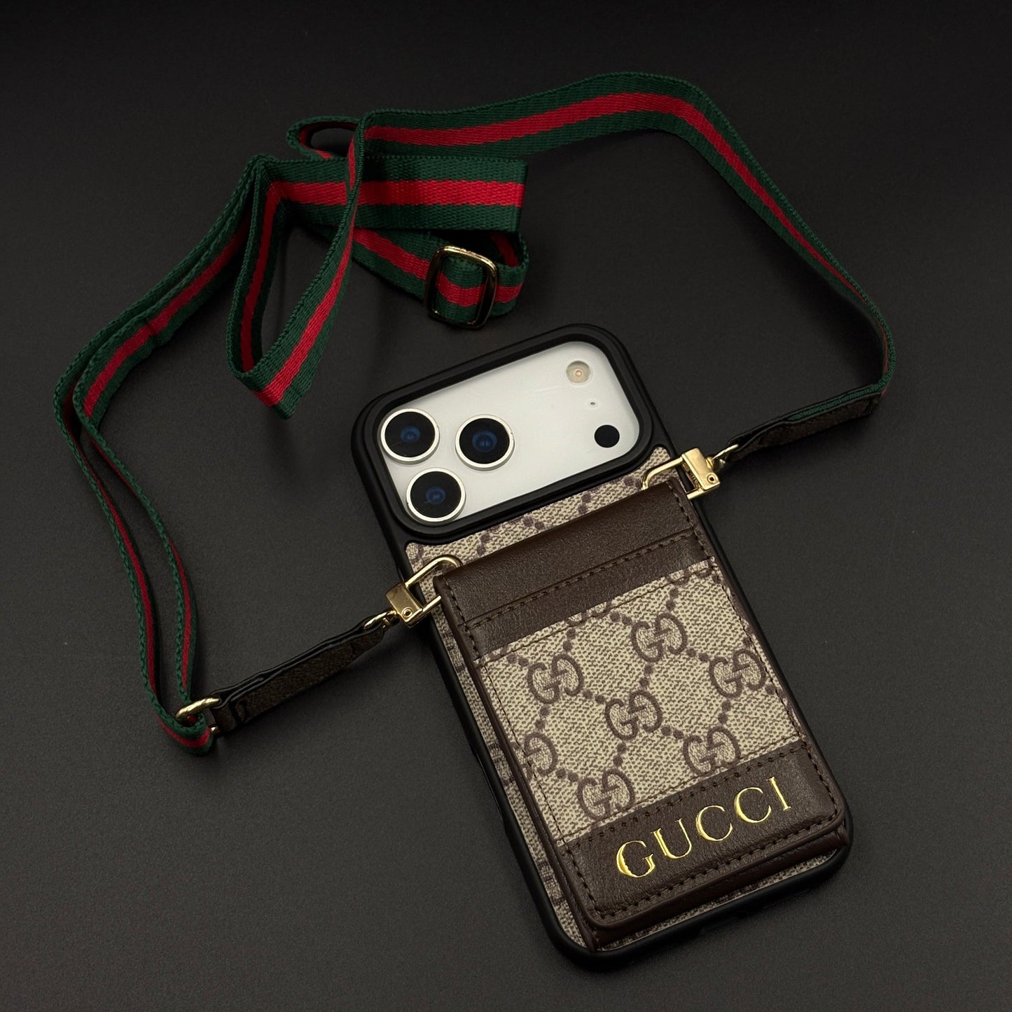 Luxury GG Monogram Cardholder Sling Case with Mirror for iPhone 17 Series