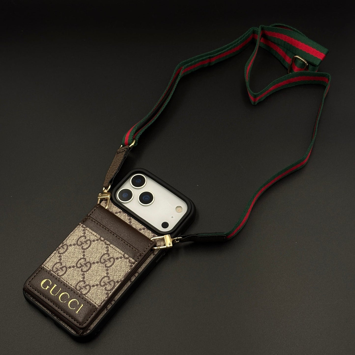 Luxury GG Monogram Cardholder Sling Case with Mirror for iPhone 17 Series