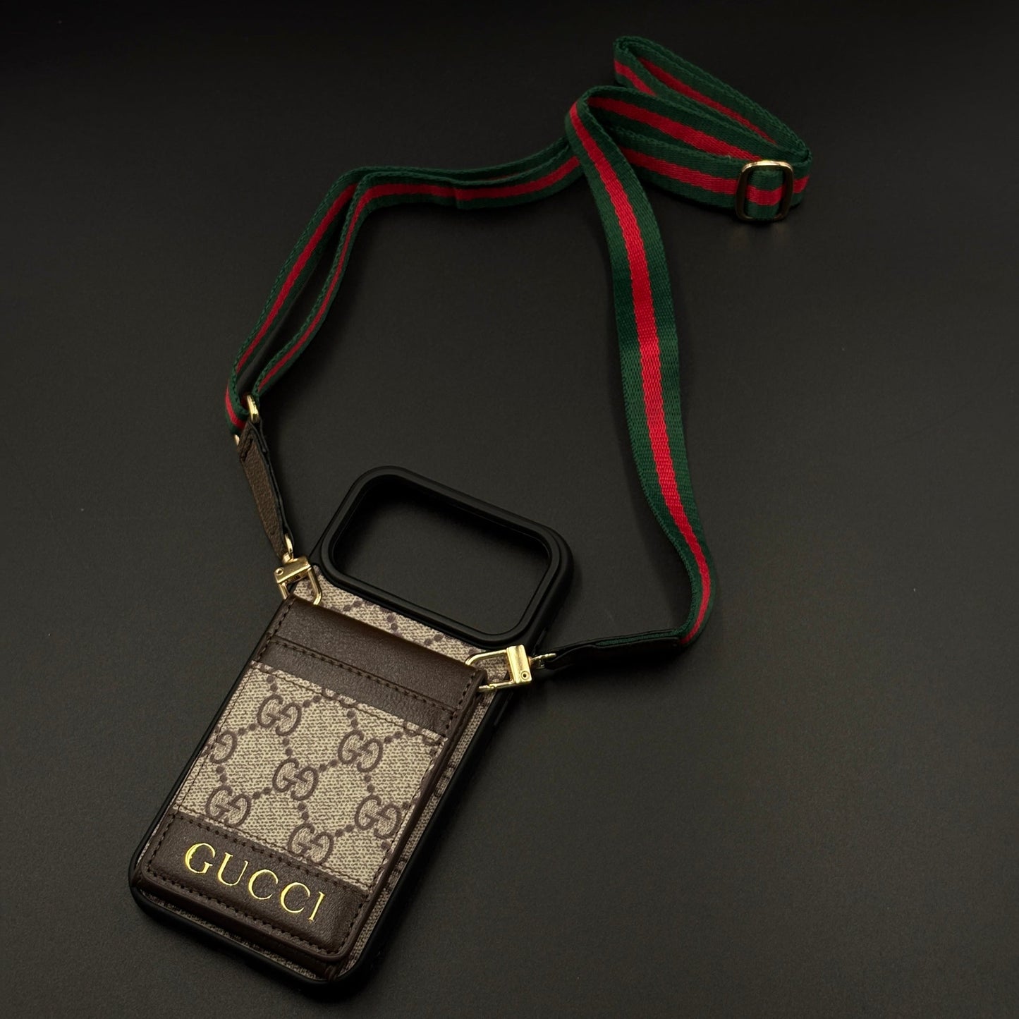 Luxury GG Monogram Cardholder Sling Case with Mirror for iPhone 17 Series