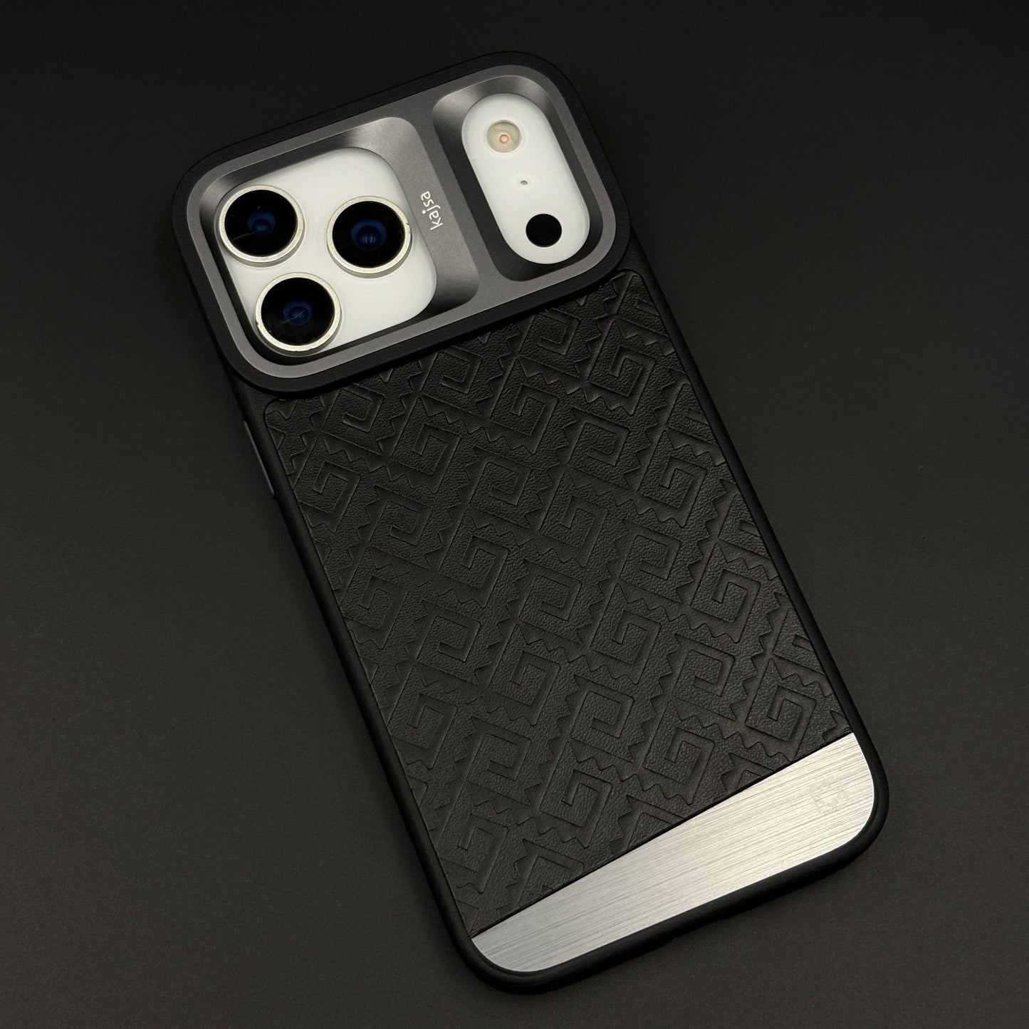 Geometric Metal & Textured Mobile Back Case Cover with AI Button for iPhone 17 Series | Dual-Tone Protective