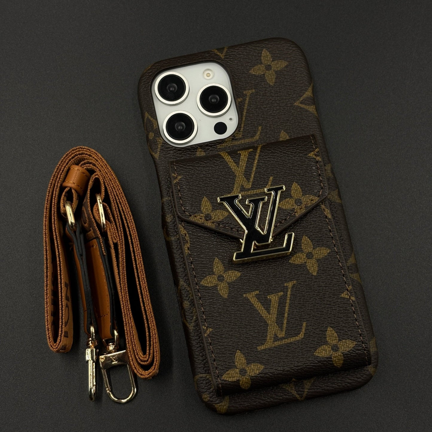 Luxury Fashion Brand Monogram Cardholder Sling Case for iPhone