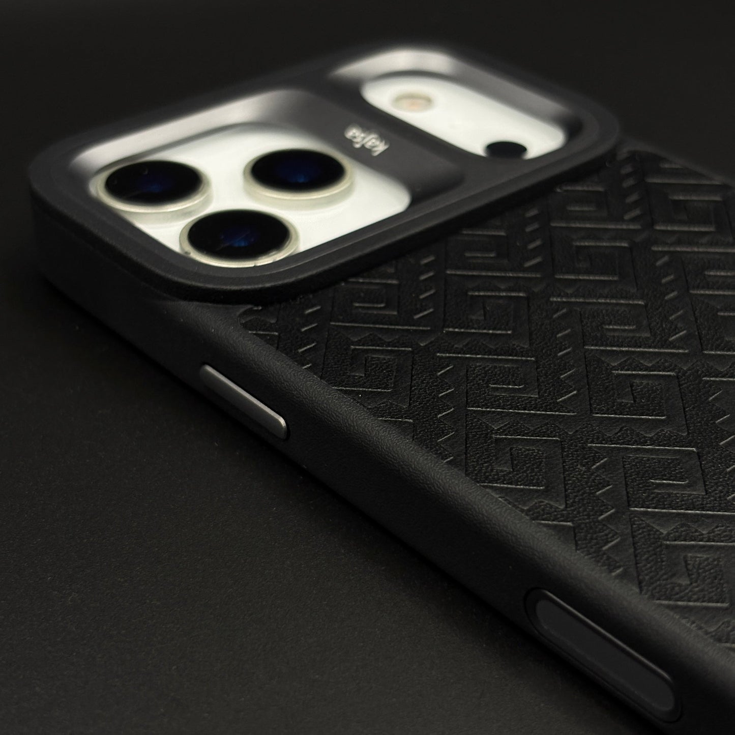 Geometric Metal & Textured Mobile Back Case Cover with AI Button for iPhone 17 Series | Dual-Tone Protective