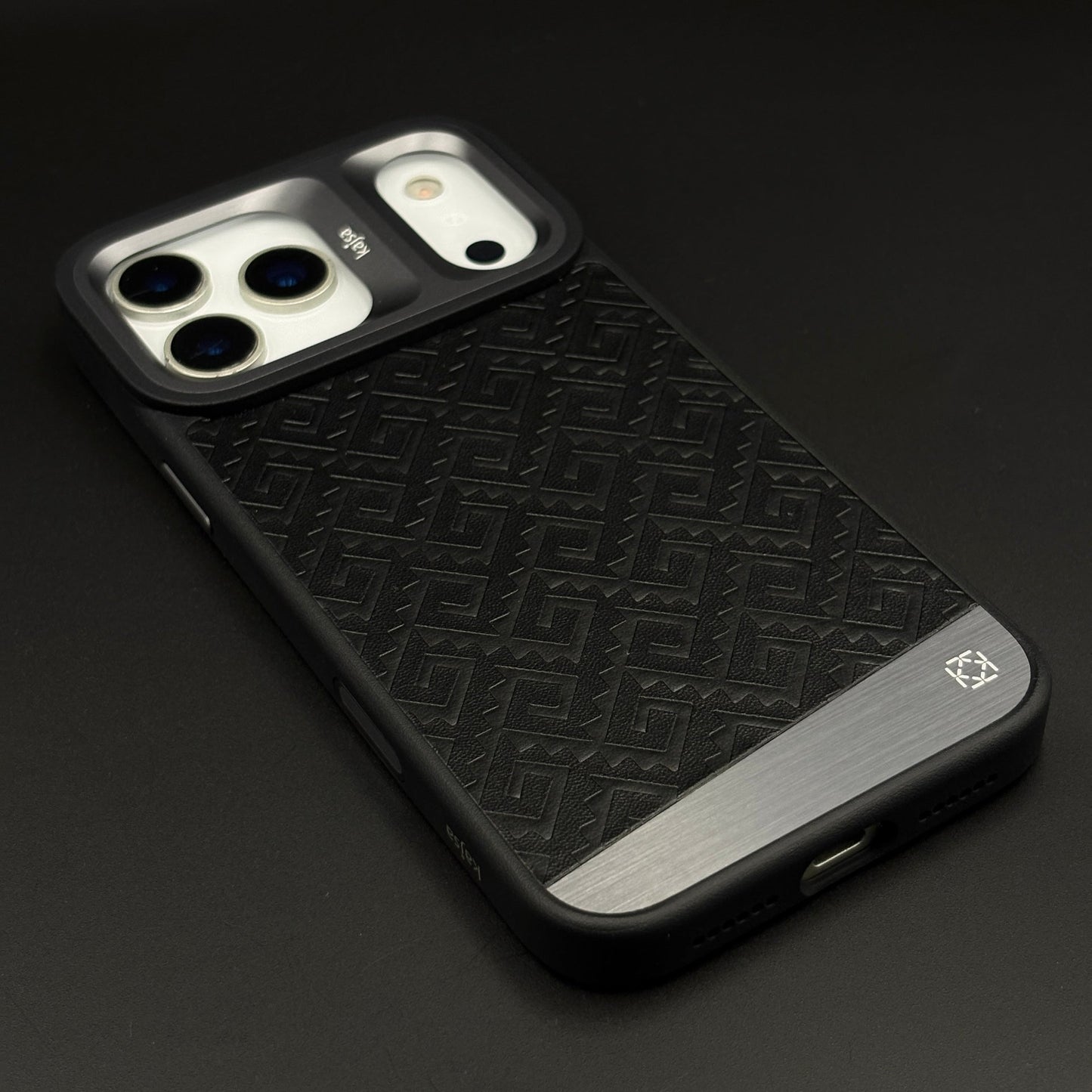 Geometric Metal & Textured Mobile Back Case Cover with AI Button for iPhone 17 Series | Dual-Tone Protective