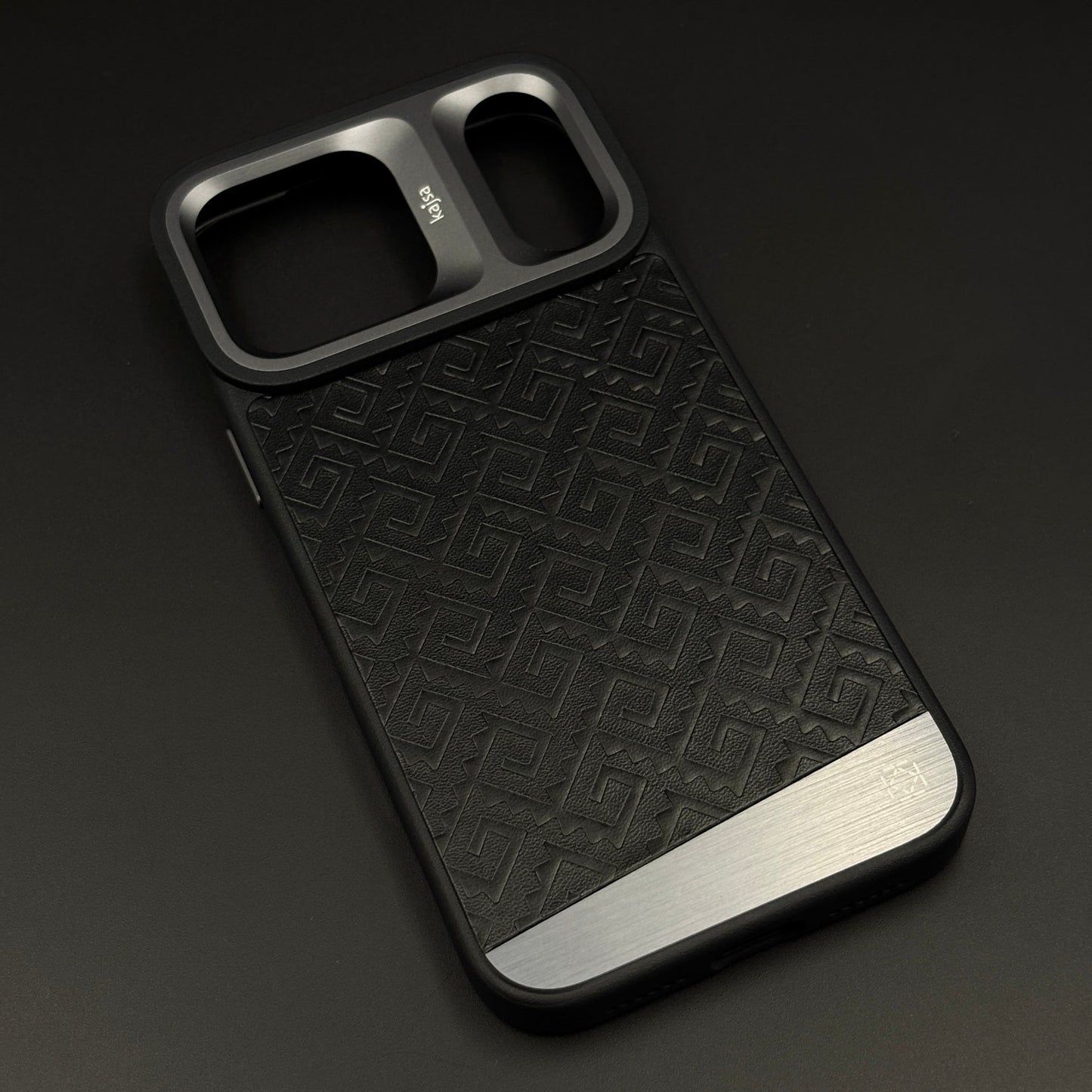 Geometric Metal & Textured Mobile Back Case Cover with AI Button for iPhone 17 Series | Dual-Tone Protective