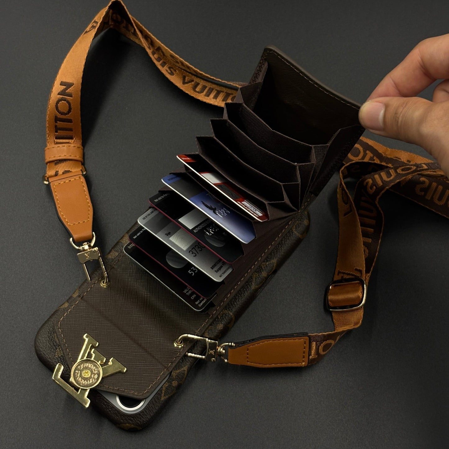 Luxury Fashion Brand Monogram Cardholder Sling Case for iPhone