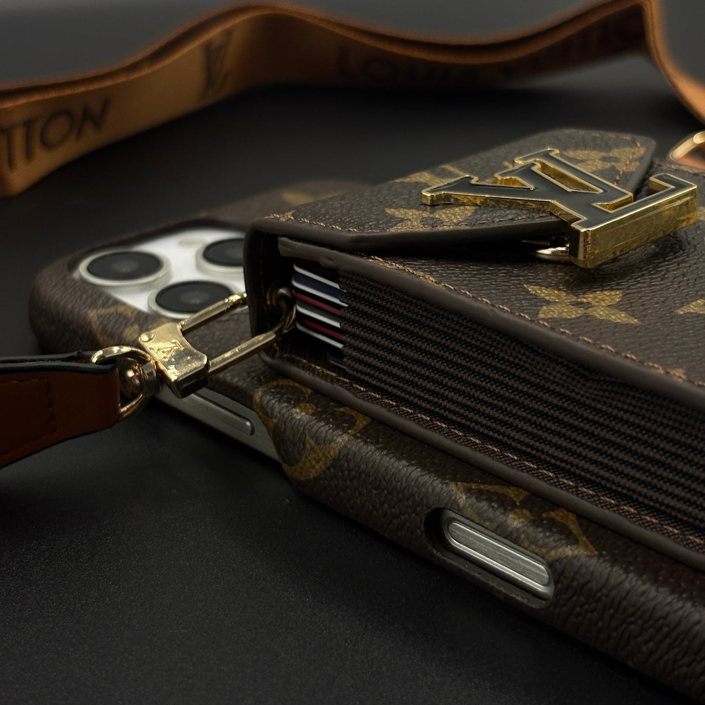 Luxury Fashion Brand Monogram Cardholder Sling Case for iPhone