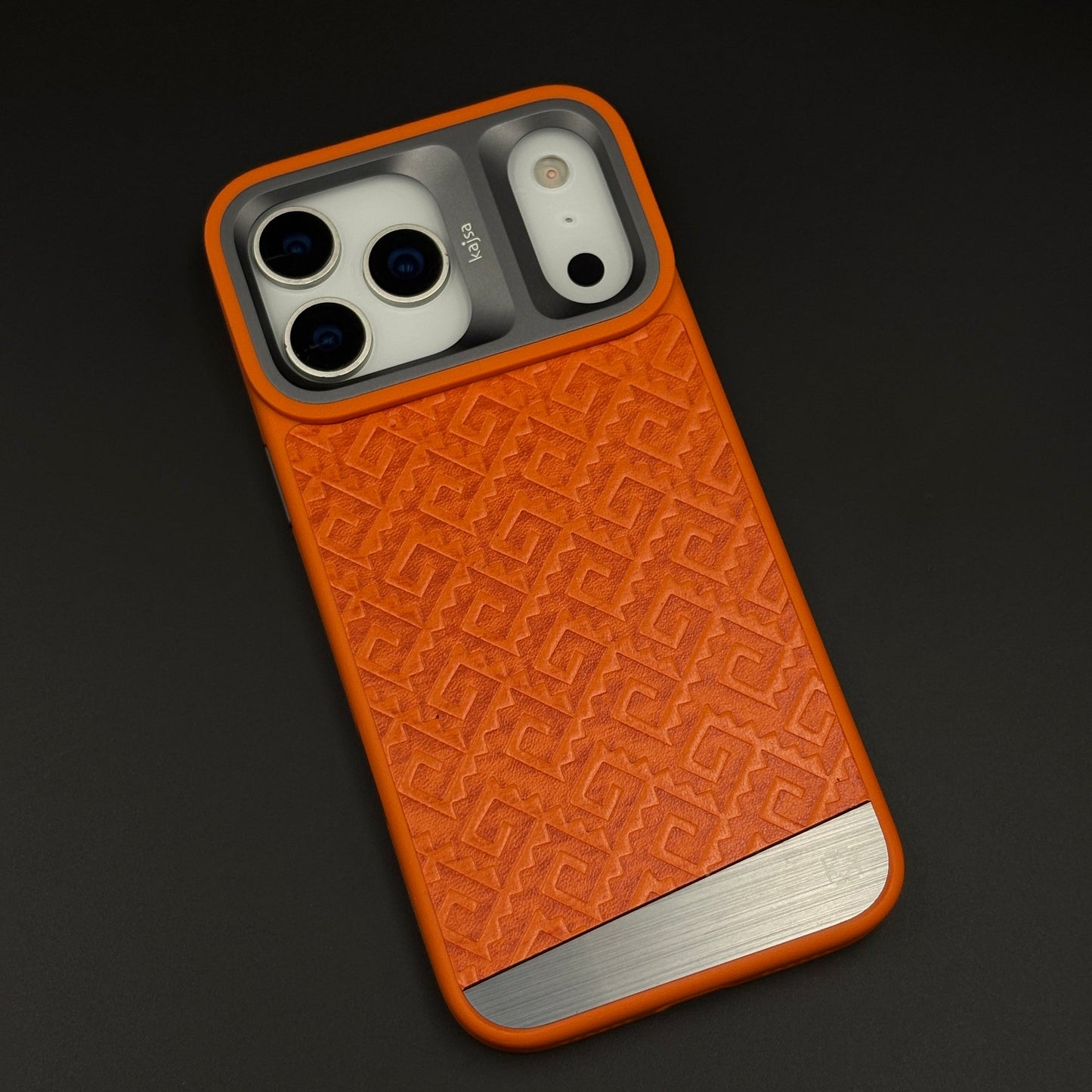 Geometric Metal & Textured Mobile Back Case Cover with AI Button for iPhone 17 Series | Dual-Tone Protective