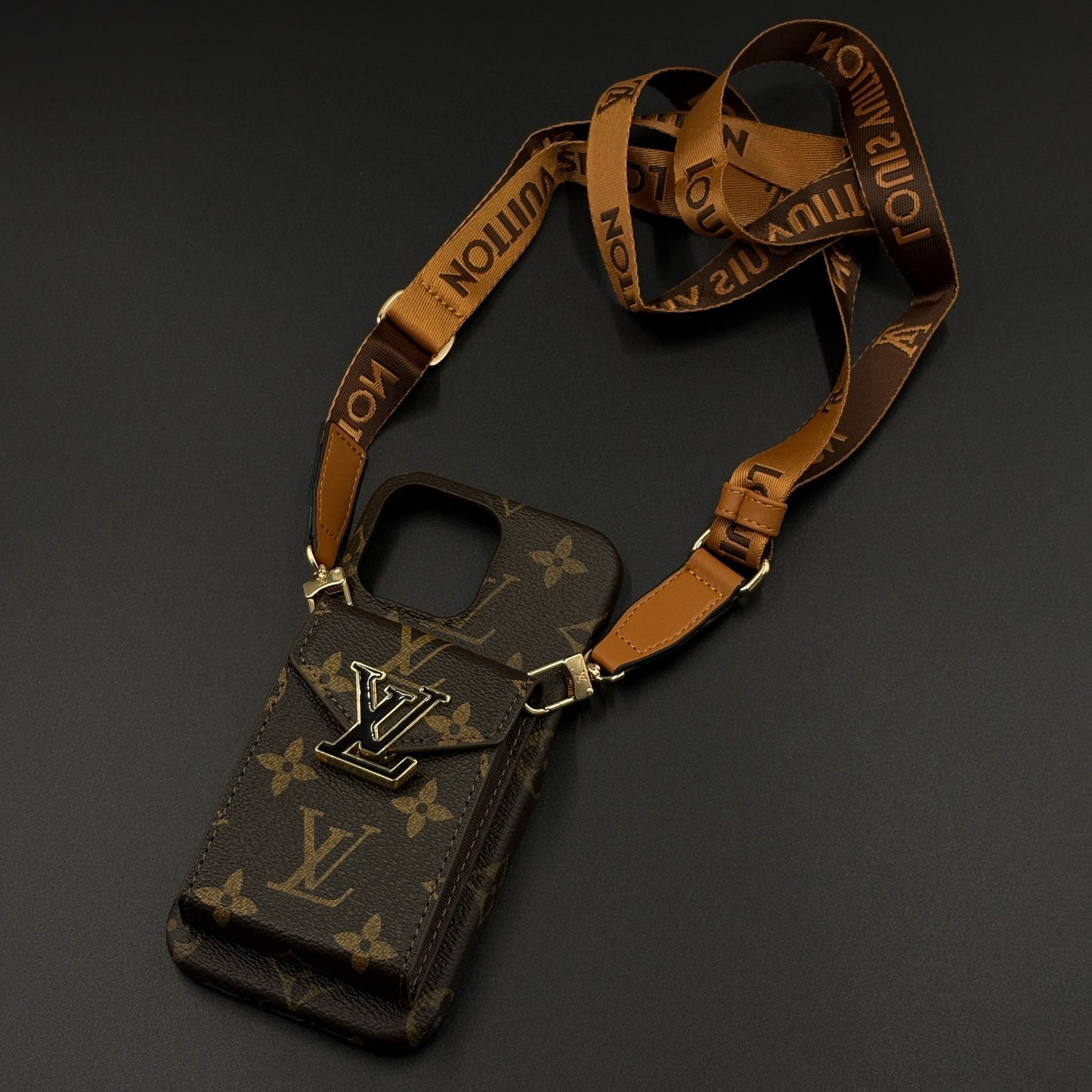 Luxury Fashion Brand Monogram Cardholder Sling Case for iPhone