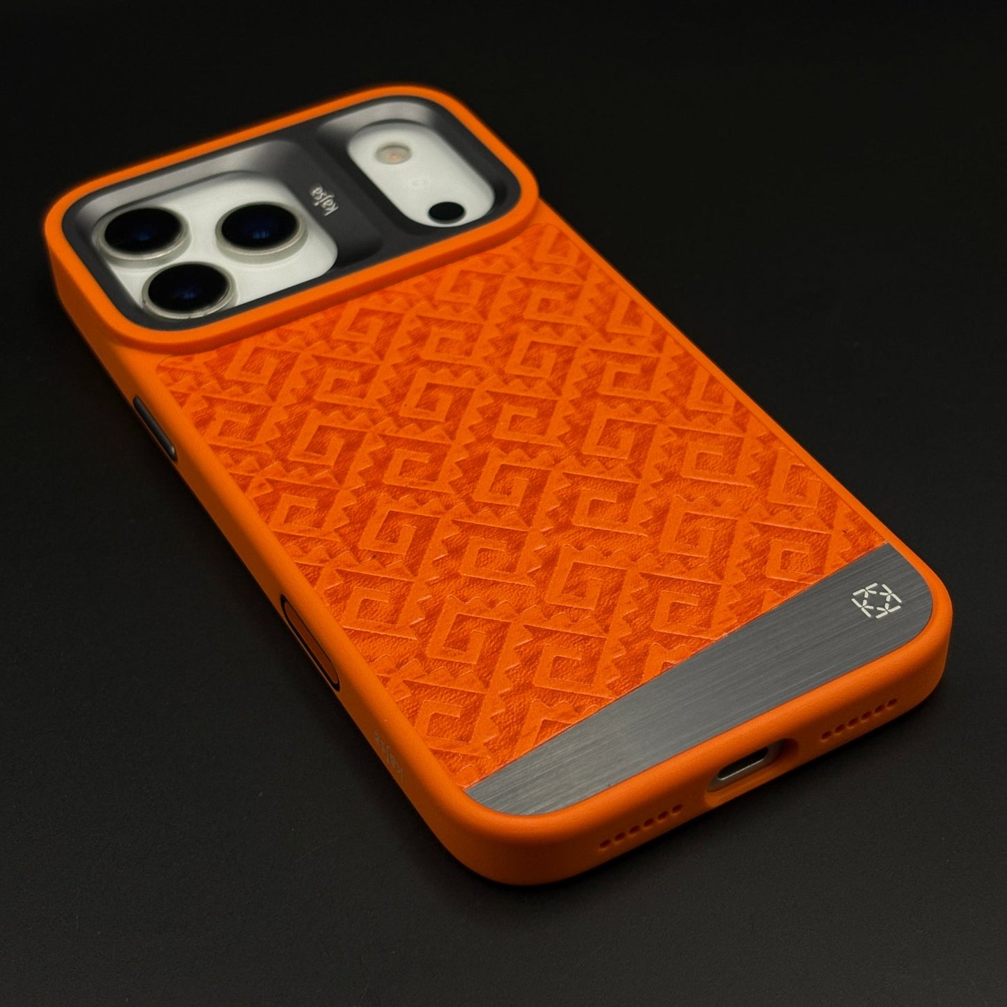 Geometric Metal & Textured Mobile Back Case Cover with AI Button for iPhone 17 Series | Dual-Tone Protective